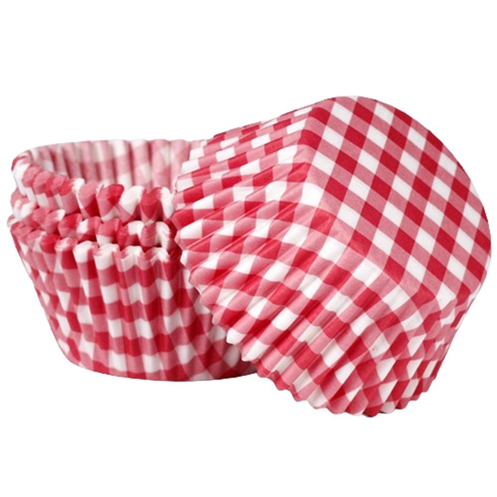 HIBNOPN Muffinform rot (100-tlg) 100 Papier-Backförmchen, Stück, karierte, weiß Cupcake-Förmchen