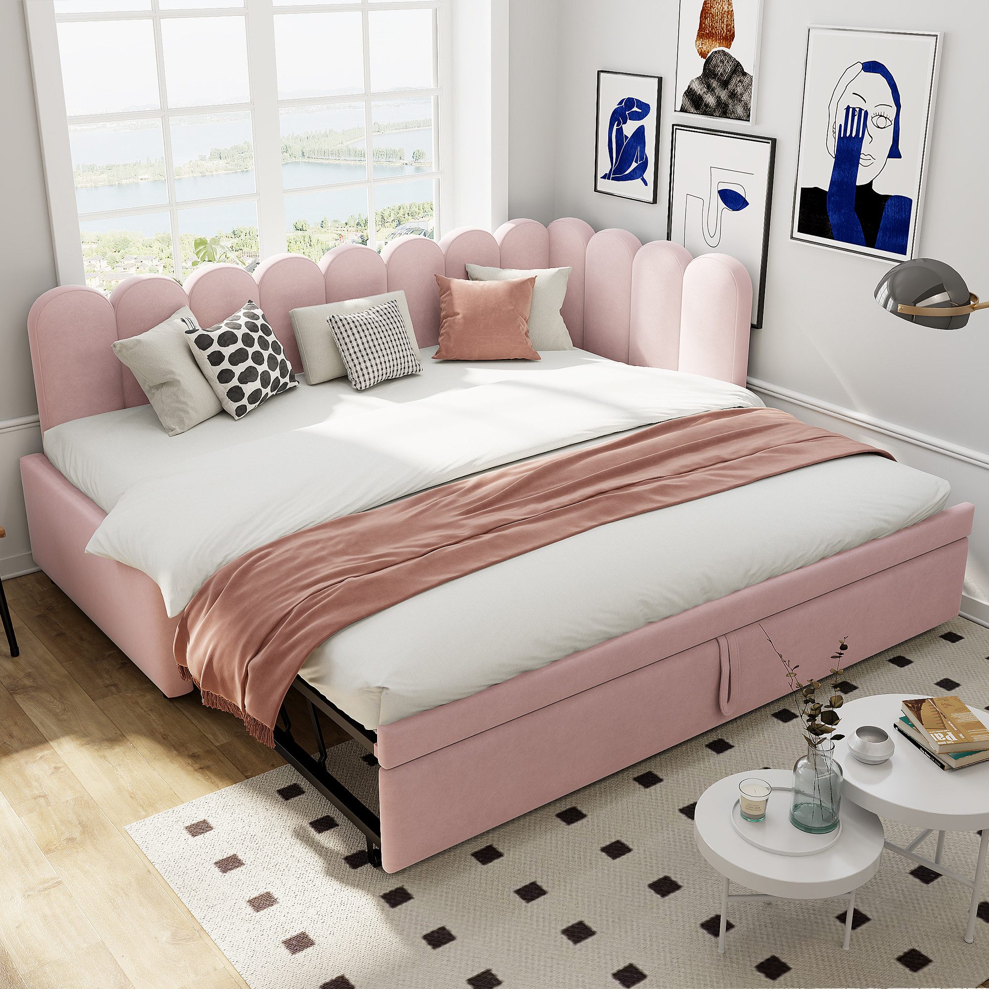Merax Daybett 90/180x200cm mit Ausziehbett (1 tlg), L-förmiges Schlafsofa P günstig online kaufen