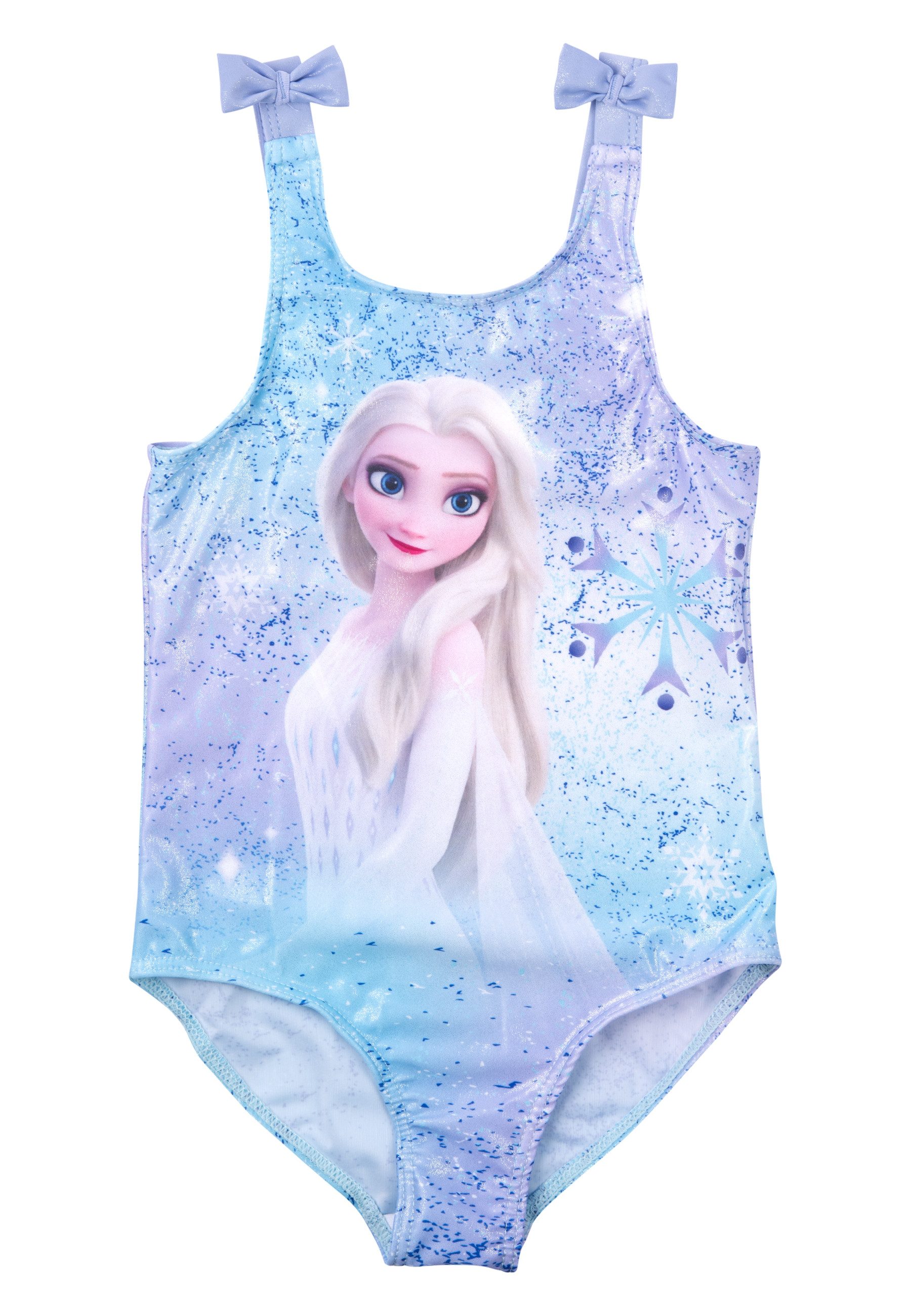United Labels® Badeanzug Die Eiskönigin Badeanzug mit Schleifen Mädchen Elsa Frozen Blau