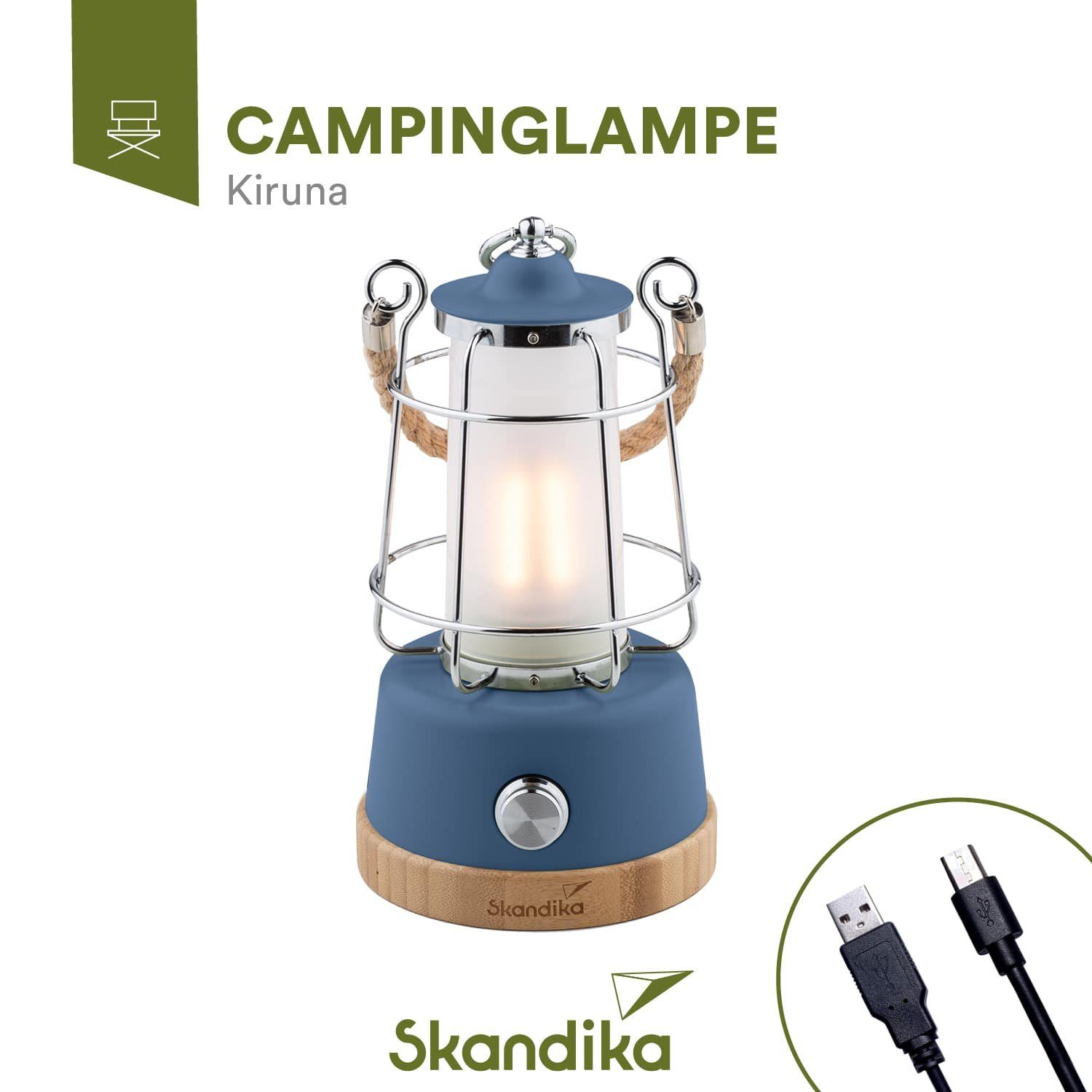 Campinglampe Powerbank, stufenlos Powerbank mit 5000 Gartenleuchte dimmbar mit Campinglampe Skandika mAh, Kiruna, blau LED