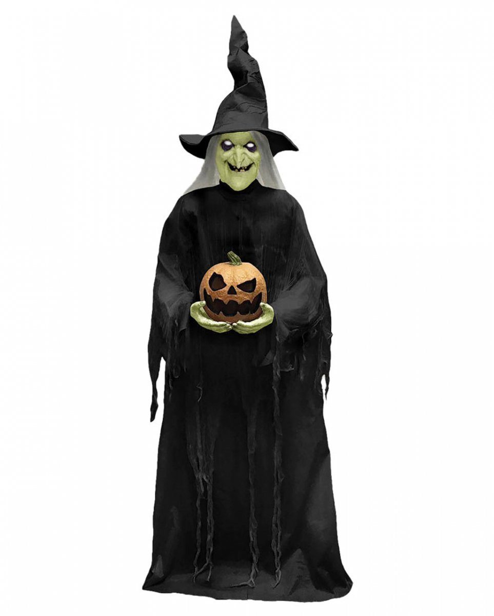 Hexe Halloween mit Animatronic 2 Dekofigur Flammendem Horror-Shop Kürbis