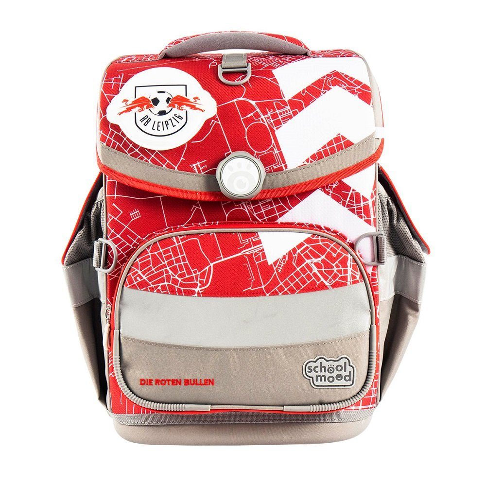 SCHOOL-MOOD® Schulranzen Timeless Air+ für Jungen von der 1. bis 4. Klasse Grundschule (Set, 6-tlg), im Red Bull Leipzig Stil mit passenden Patchies