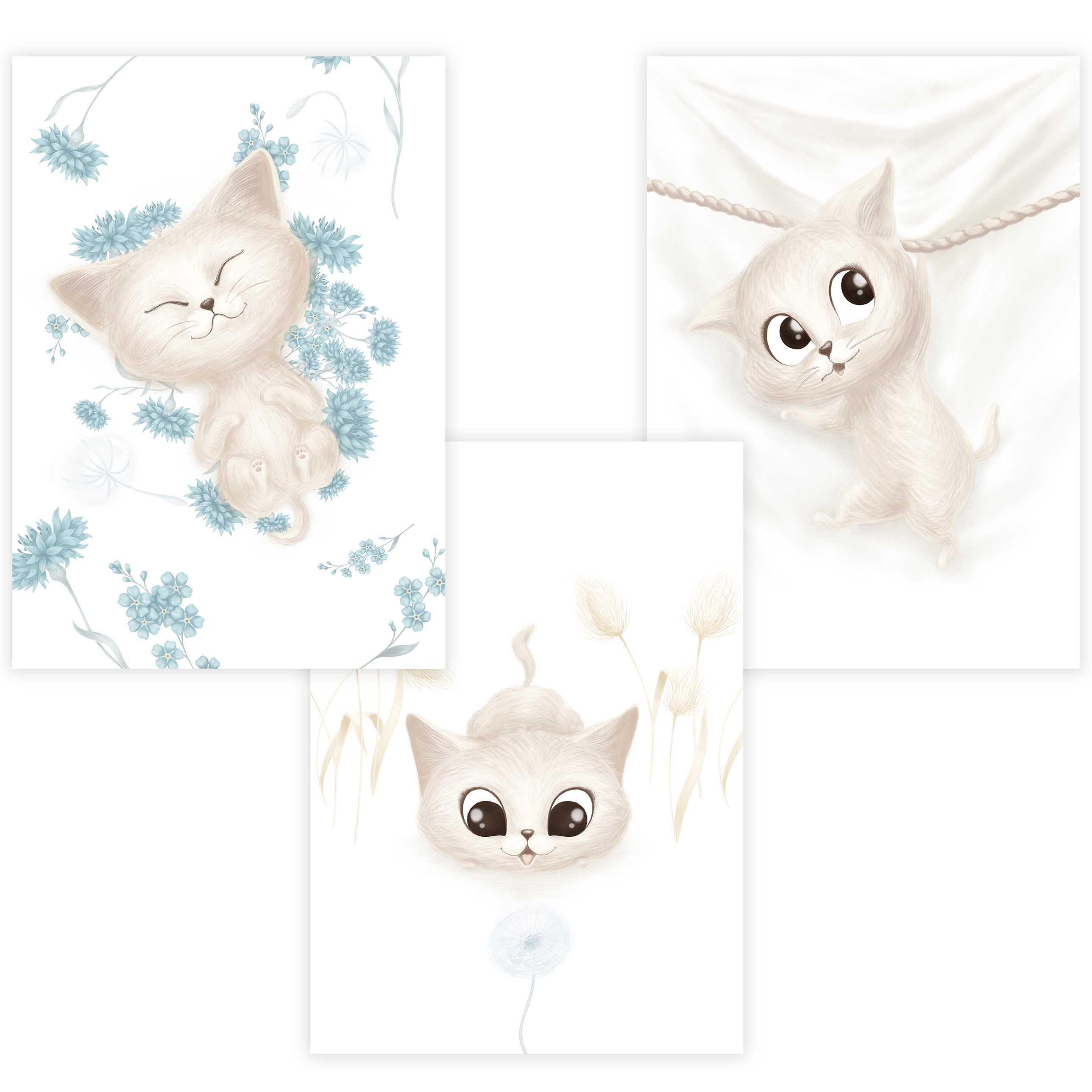 Poster Kinderzimmer Poster 3er Set Premium P729 / niedliche Katzen