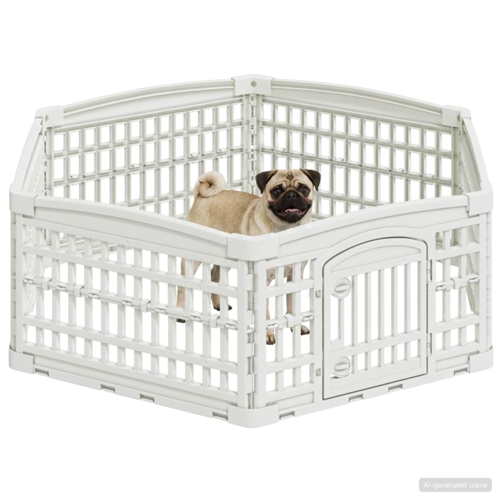 vidaXL Freigehege 6-Panel-Hundespielplatz 122 x 106,5 x 40 cm Kunststoff Weiß