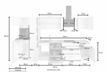 HELD MÖBEL Küchenzeile Utah, mit E-Geräten, Breite 330 cm