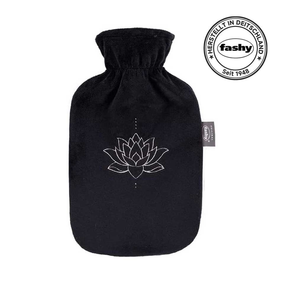 Fashy Wärmflasche Fashy Wärmflasche mit Flauschbezug und Glitzer Seerose schwarz 2 L