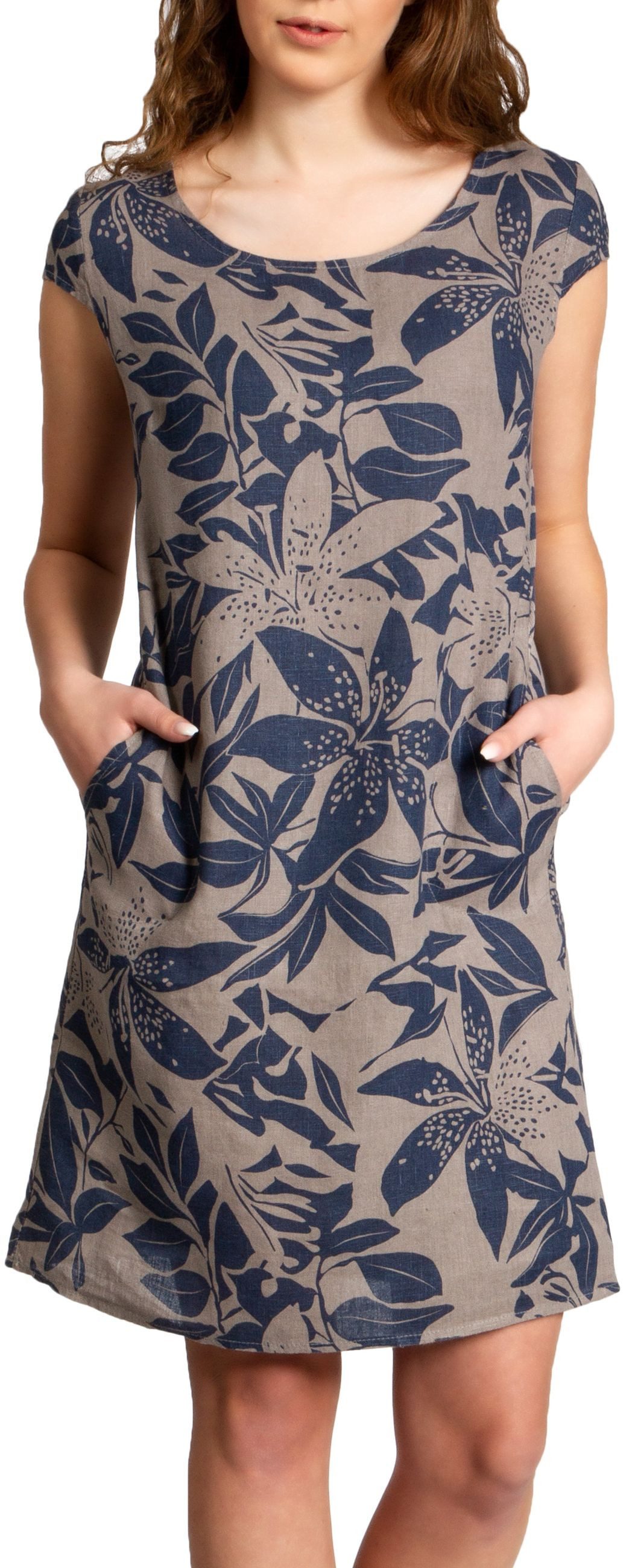Caspar Sommerkleid SKL026 knielanges elegantes Damen Sommer Leinenkleid Luftig leicht, figurumspielende Form, mit seitlichem Jersey-Einsatz