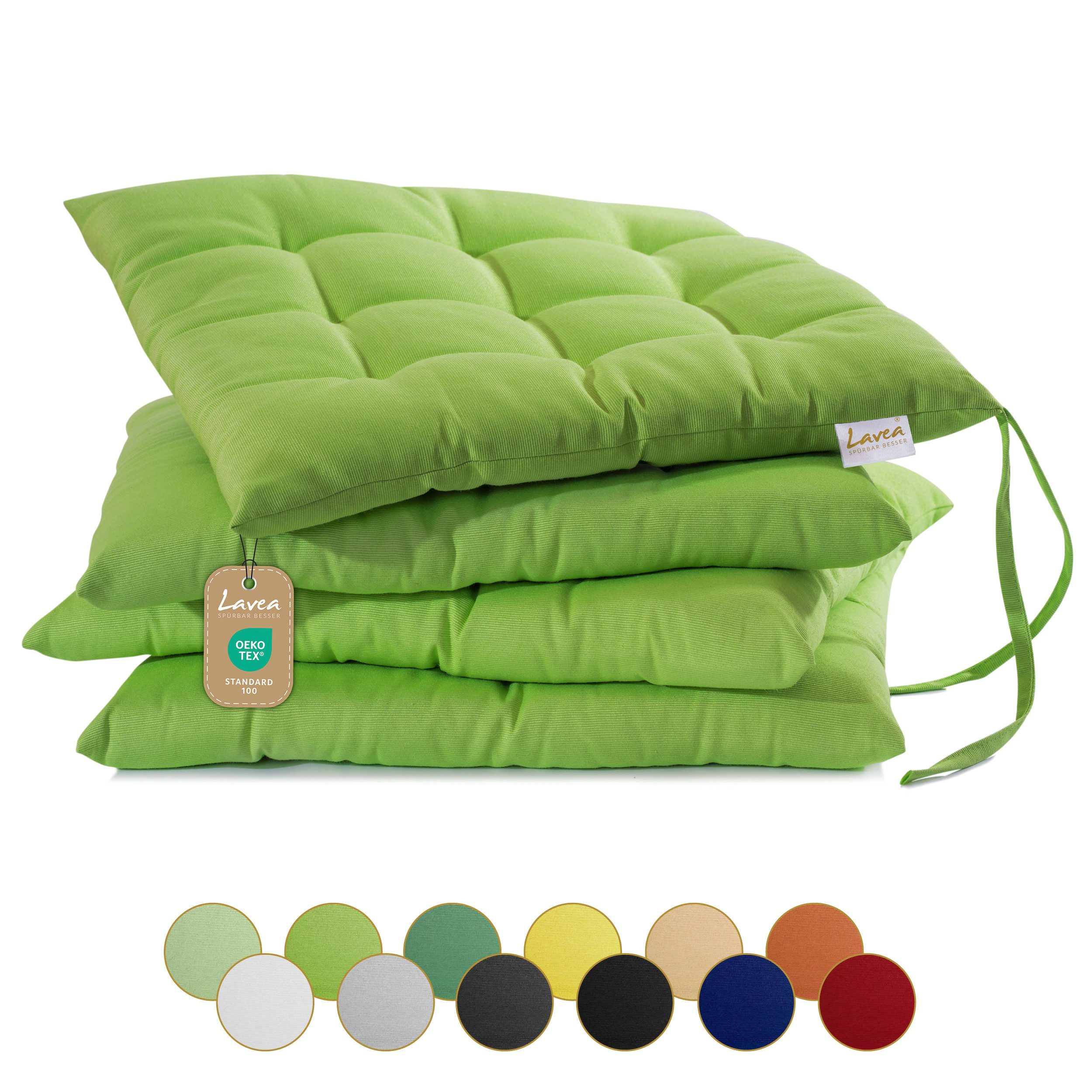 Lavea Stuhlkissen MONACO - weich gepolsterten Sitzkissen Set (4er & 8er), 40x40x3 cm, mit Stoffbändern, Indoor & Outdoor, für Garten & Balkon