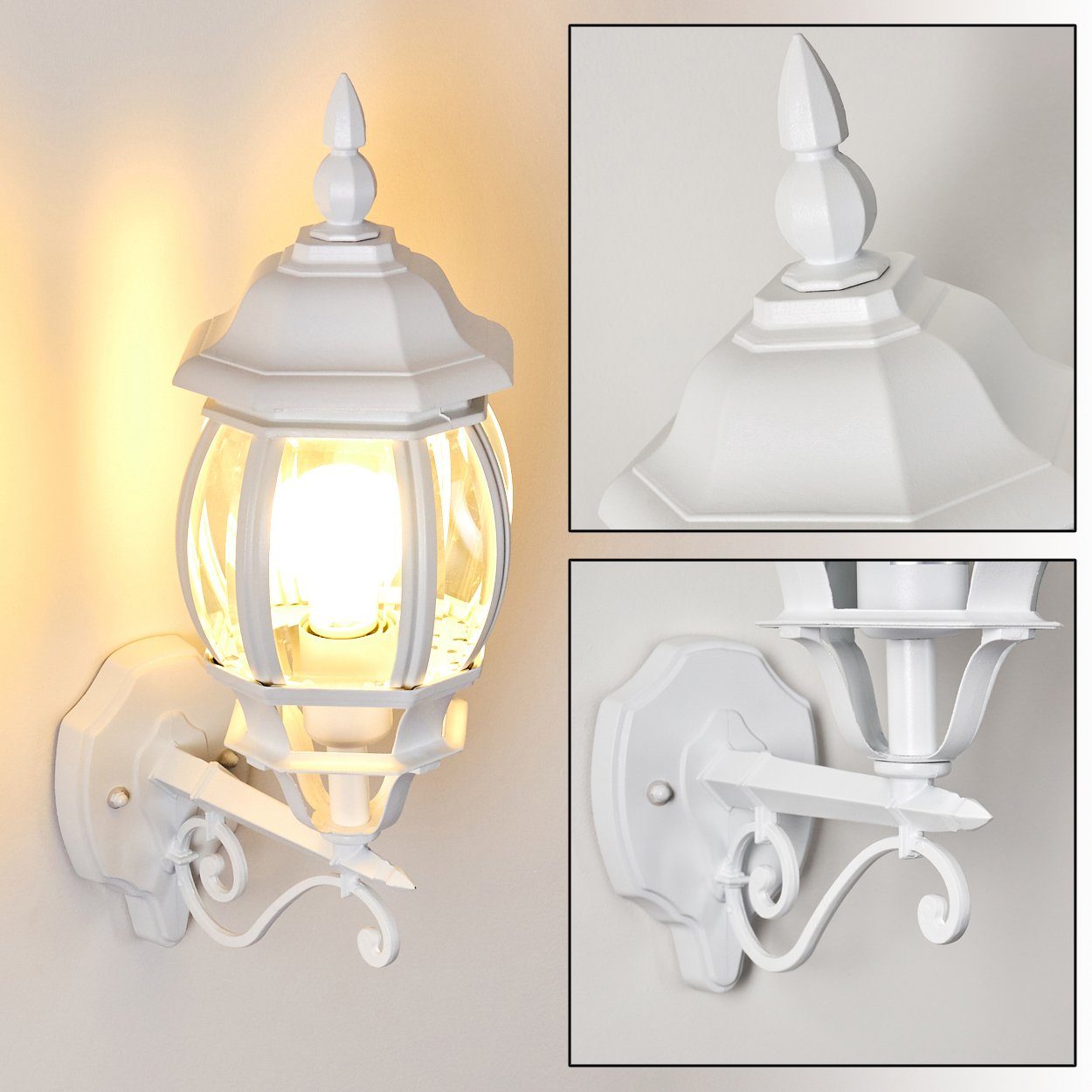 hofstein Außen-Wandleuchte »Meyen« Außenwandlampe, Aluguss in Weiß m. Kunststoff-Scheiben, ohne Leuchtmittel, m. E27, Außenleuchte aufwärts
