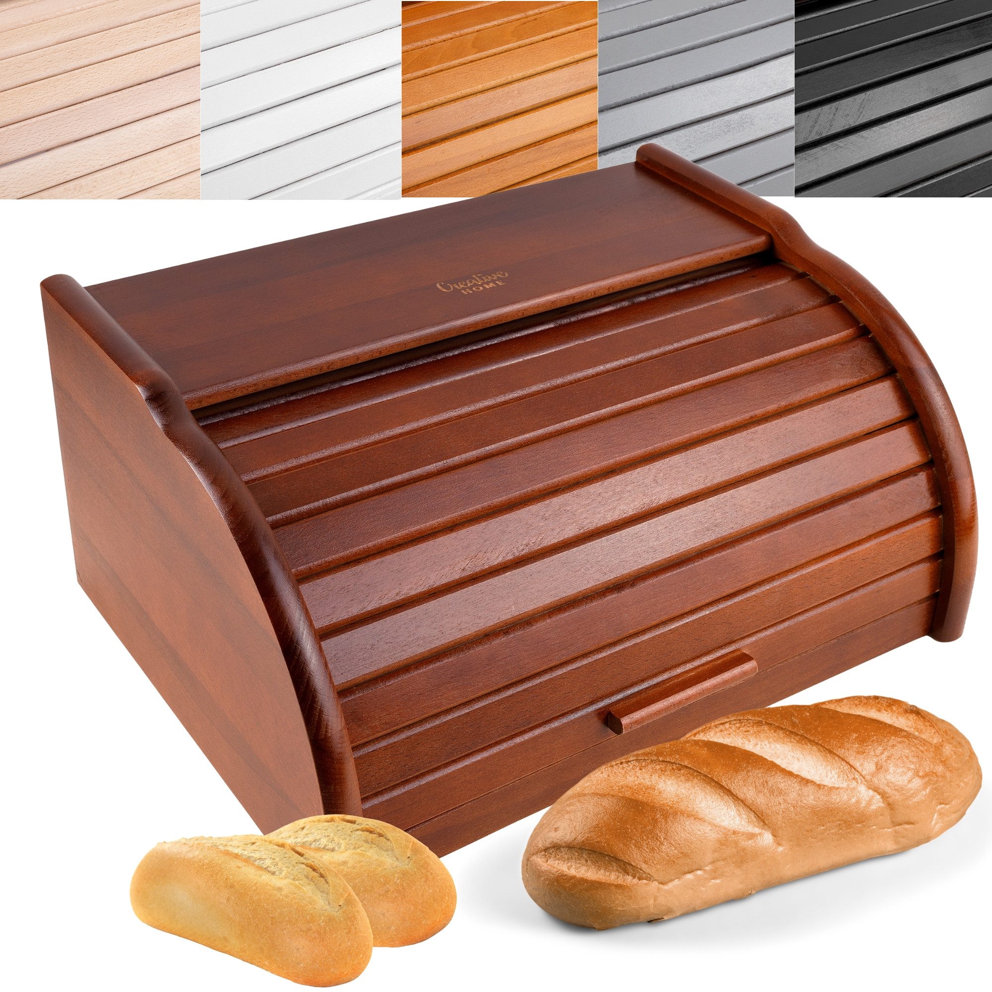 Creative Home Brotkasten Holz 38 x 28,5 x 17,5 cm Brotkiste mit Rolldeckel Brotbox