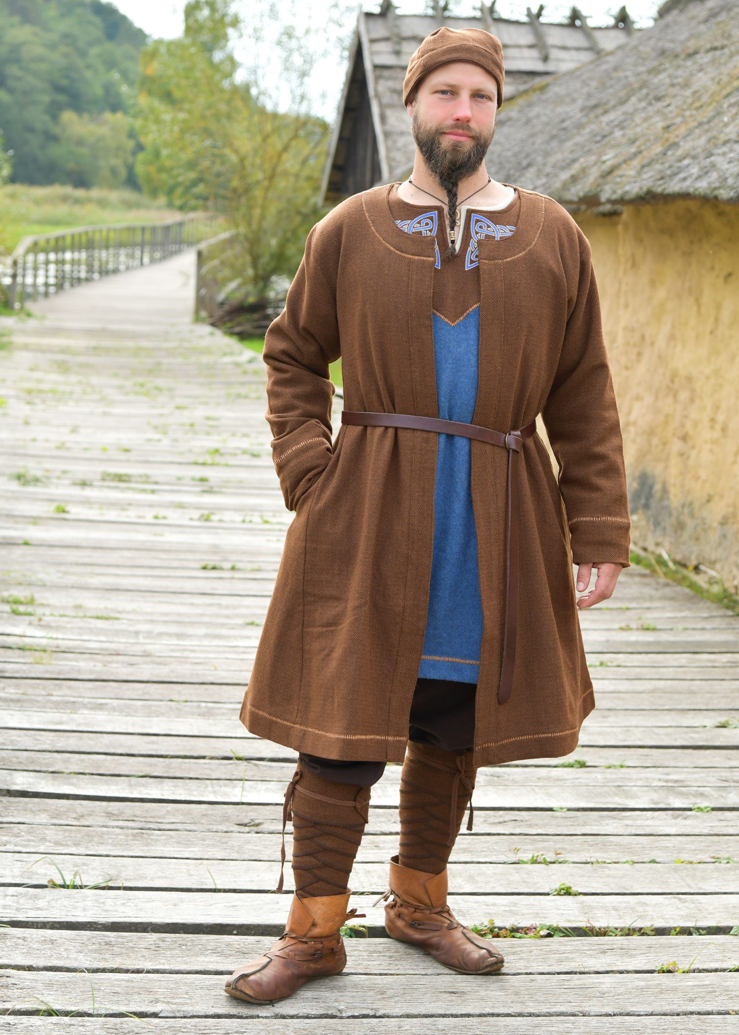 Battle Merchant Wikinger-Kostüm Wikinger Wadenwickel, Beinwickel, Diamantköper, Wolle, braun “Janne“