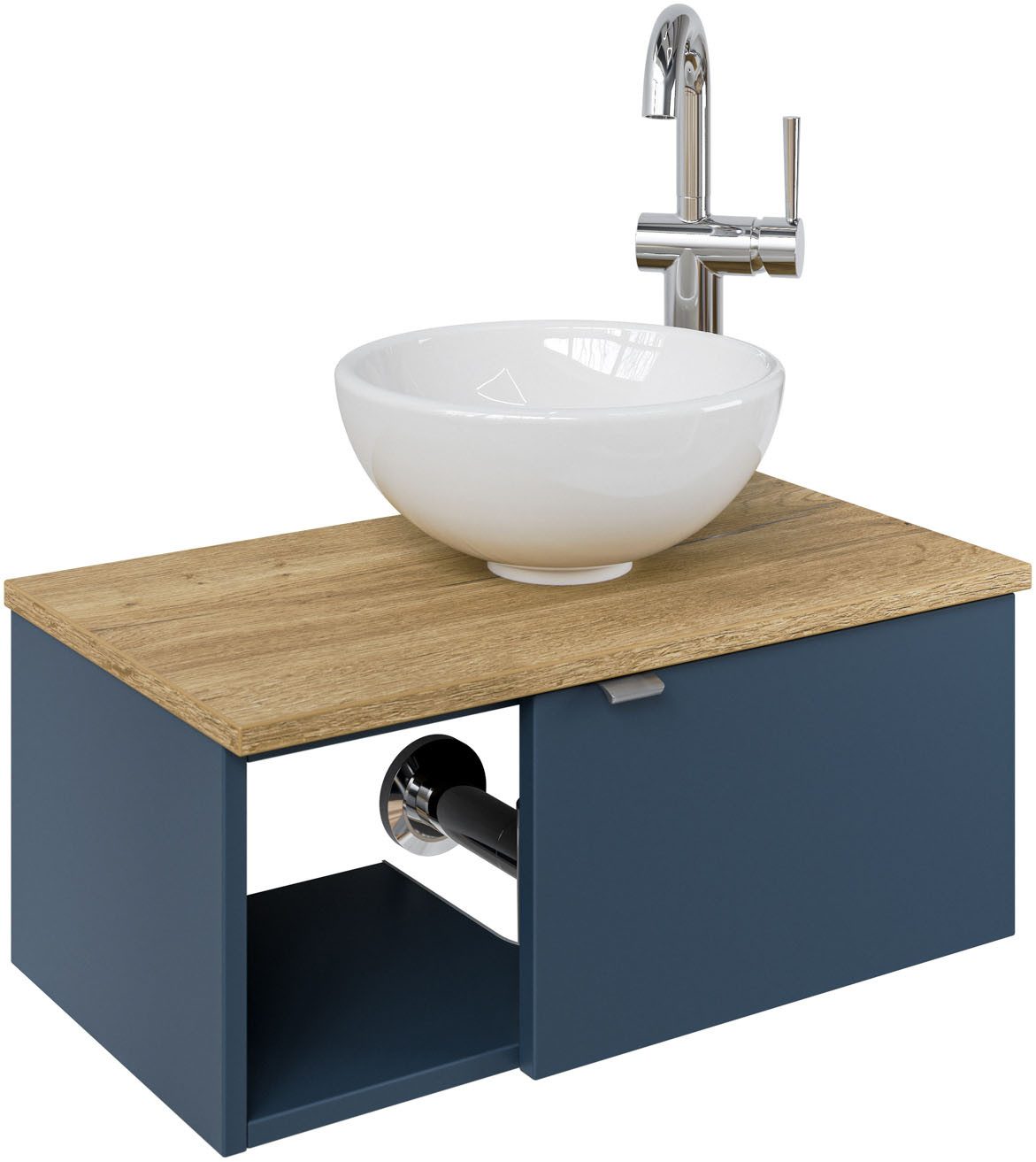 Saphir Waschtisch Serie 6915 Waschschale mit Unterschrank für Gästebad, Gäste WC (3-St., Keramik-Aufsatzbecken, Waschtischplatte, Waschtischunterschrank), 61 cm mit Keramik-Aufsatzbecken, 1 Tür und 1 Fach