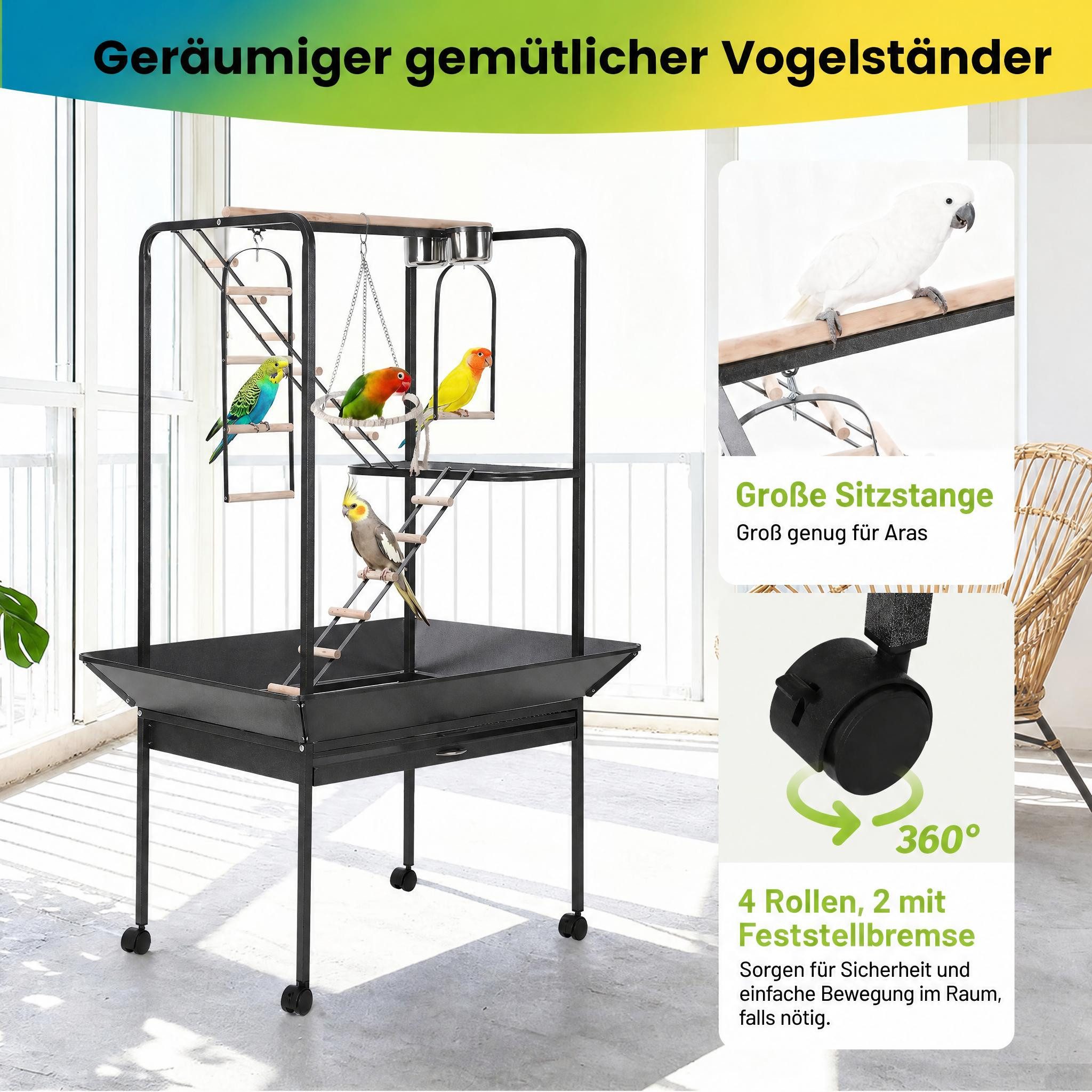 GarveeMore Vogelkäfig Vogelaktivitätsturm mit Sitzstangen und Leitern, für Papageien und Sittiche