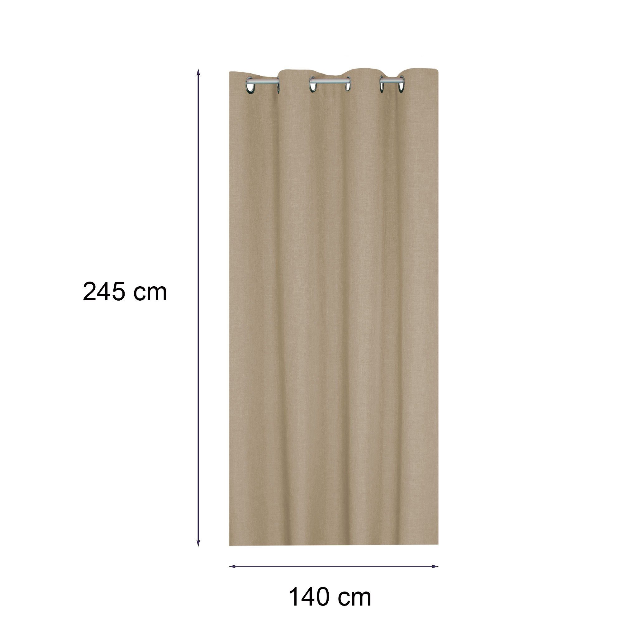 Gardine Vorhang Set uni, 140x245 Polyester (2 Struktur und cm Ösen St), Leinenoptik blickdicht, Ösen blickdicht 2er Deko, Haus Natur Beige