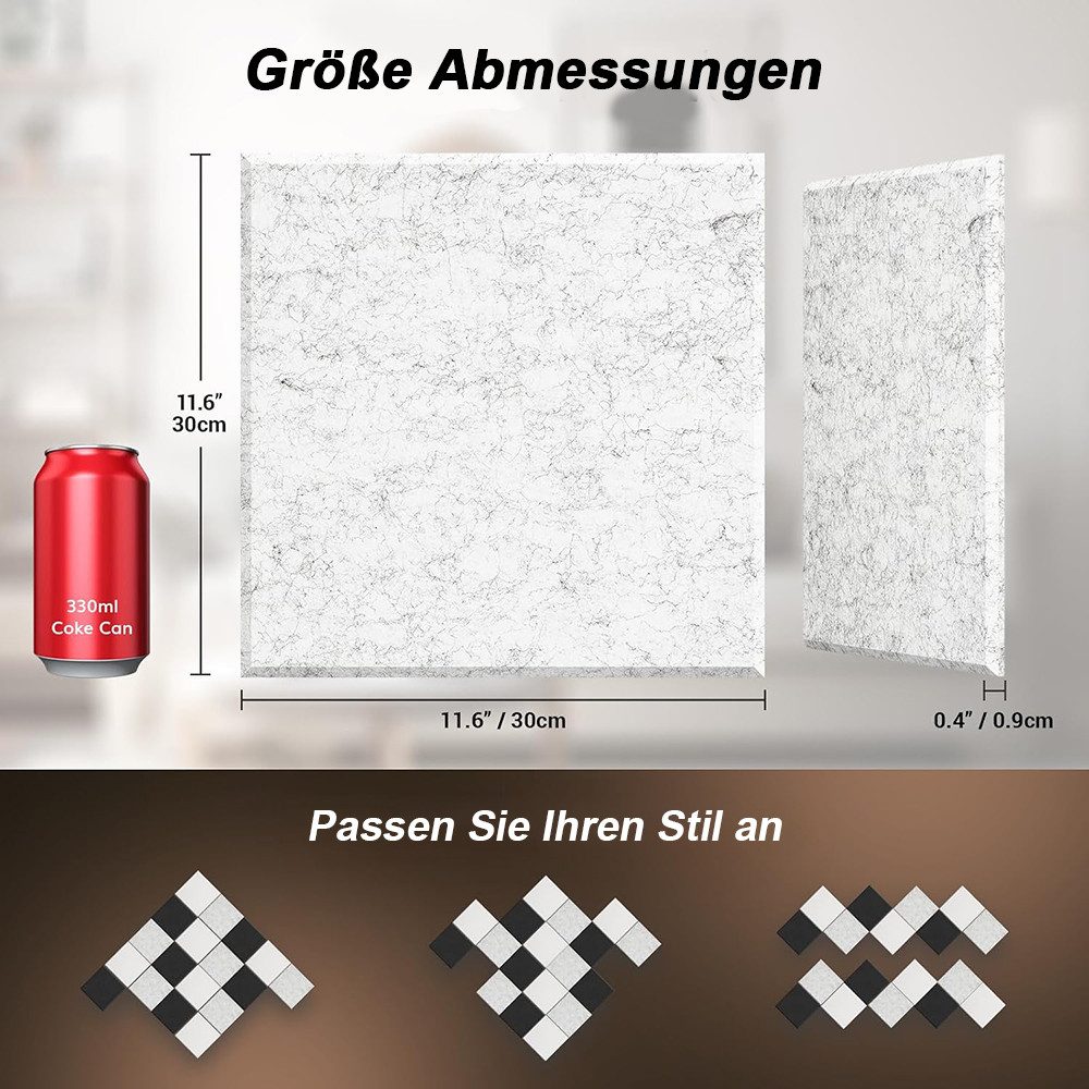 TUWENA Akustikplatte 12 Stück Akustikplatten Selbstklebend,Schallschutz Wand,Schallabsorber, Hoher Dichte Schallschutzplatten für Tonstudio, Wohnzimmer, 30x30cm
