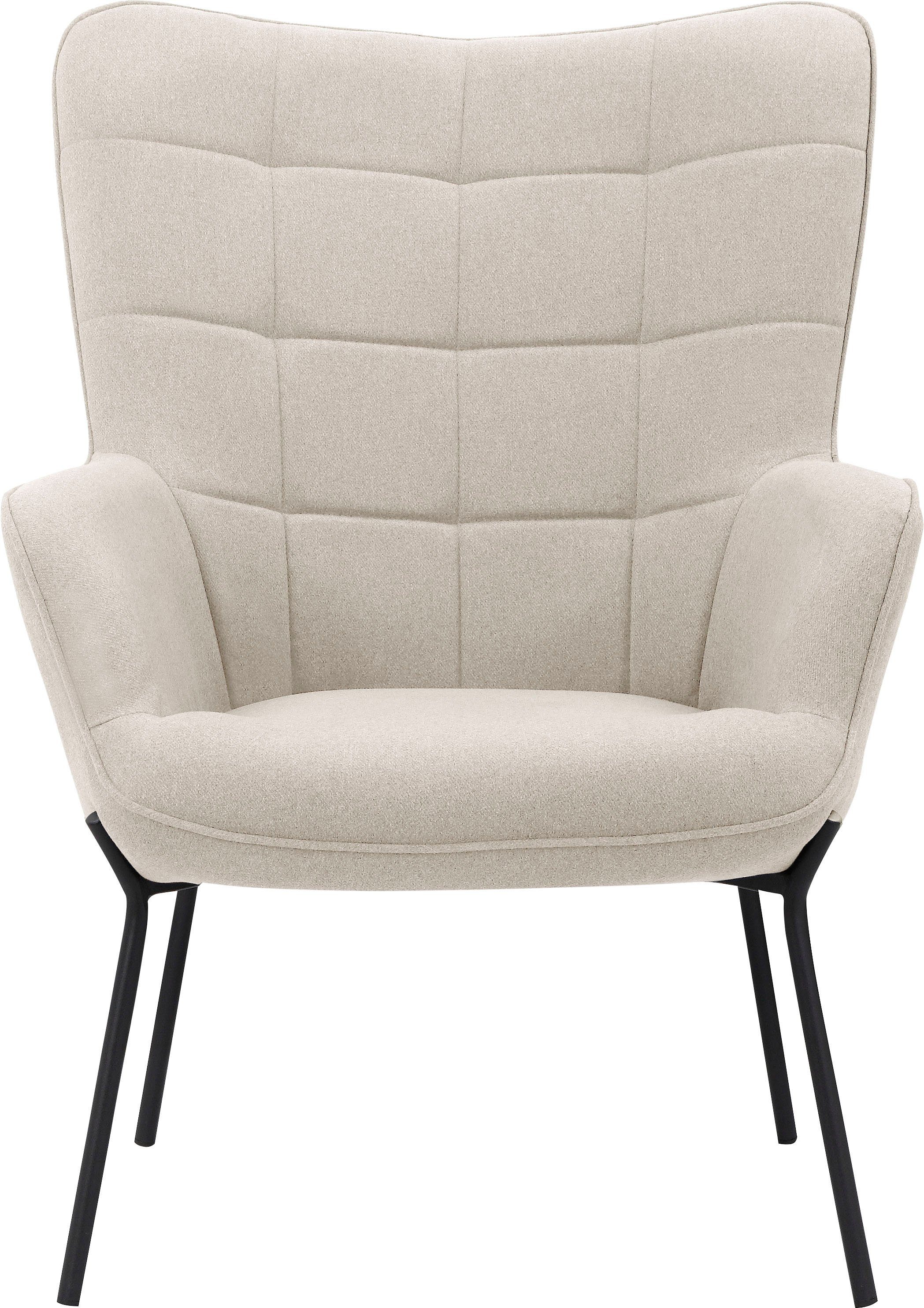 OTTO home Loungesessel Luukas, Ohrensessel mit Metallbeinen, (1-St), Stoff recyceltes Polyester, Sitz und Rücken gepolstert, Sitzhöhe 46 cm