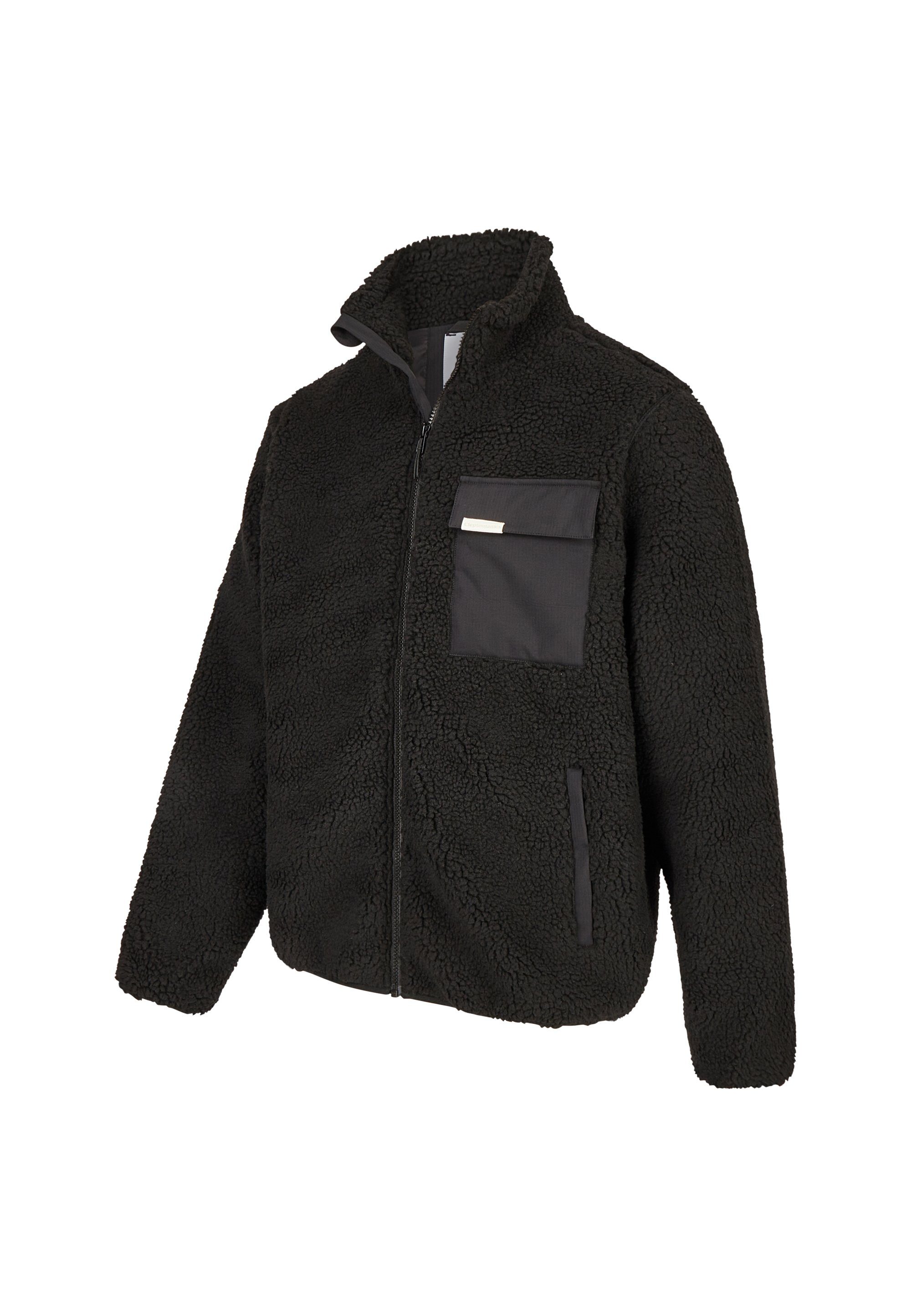 Fleecejacke Sharpa schwarz mit Brusttasche aufgesetzter Cleptomanicx