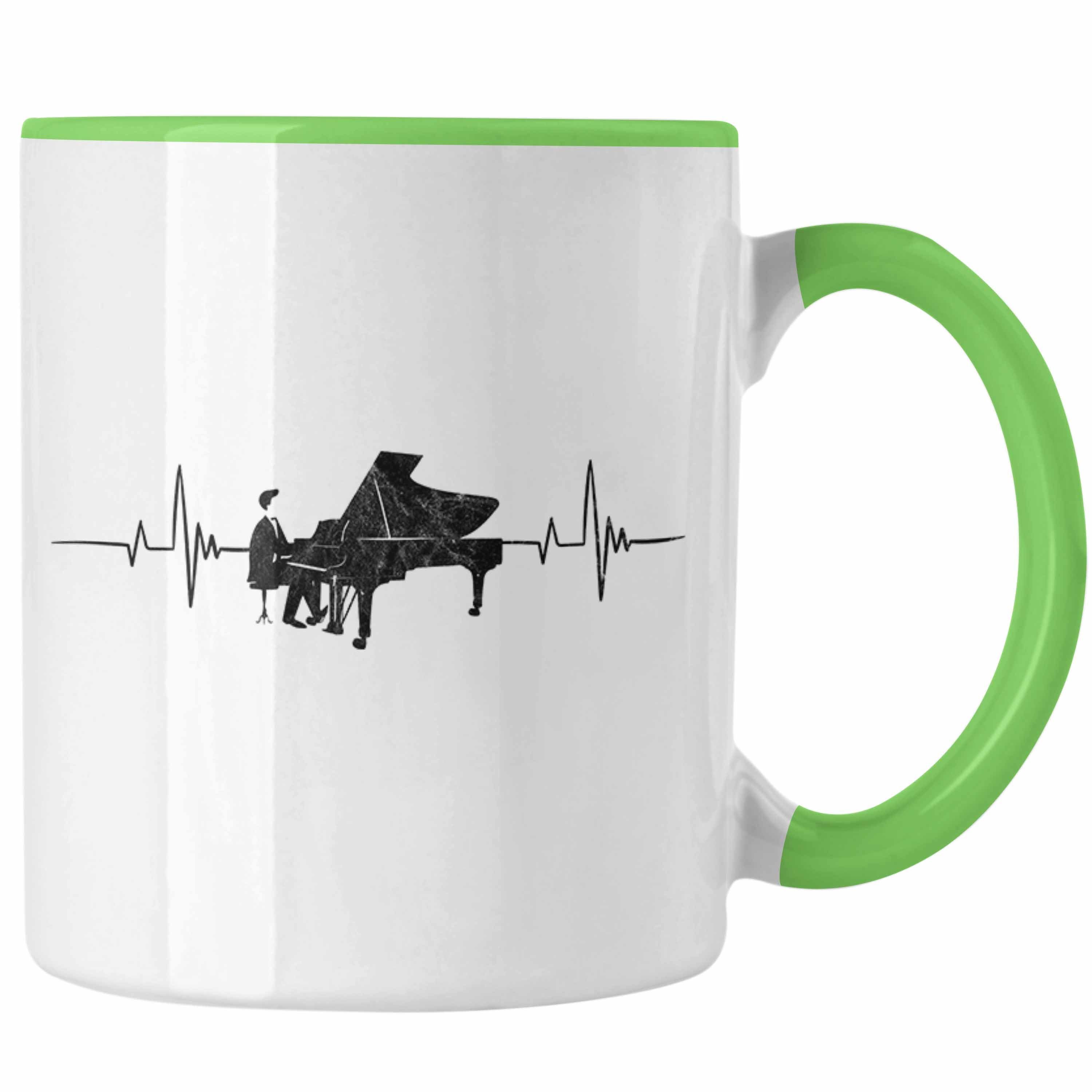 Trendation Tasse Tasse Piano Geschenkidee für Klavierspieler Flügel-Motiv Herzschlag Grün