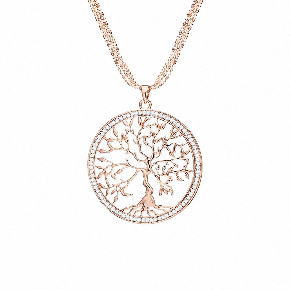 Taffstyle Kette mit Anhänger Lebensbaum Halskette Damen mit Zirkonia Anhänger Tree of Life Schmuck (Elegante Halskette mit funkelndem Lebensbaum – Symbol für Stärke & Verbundenheit), Ø 54mm Anhänger