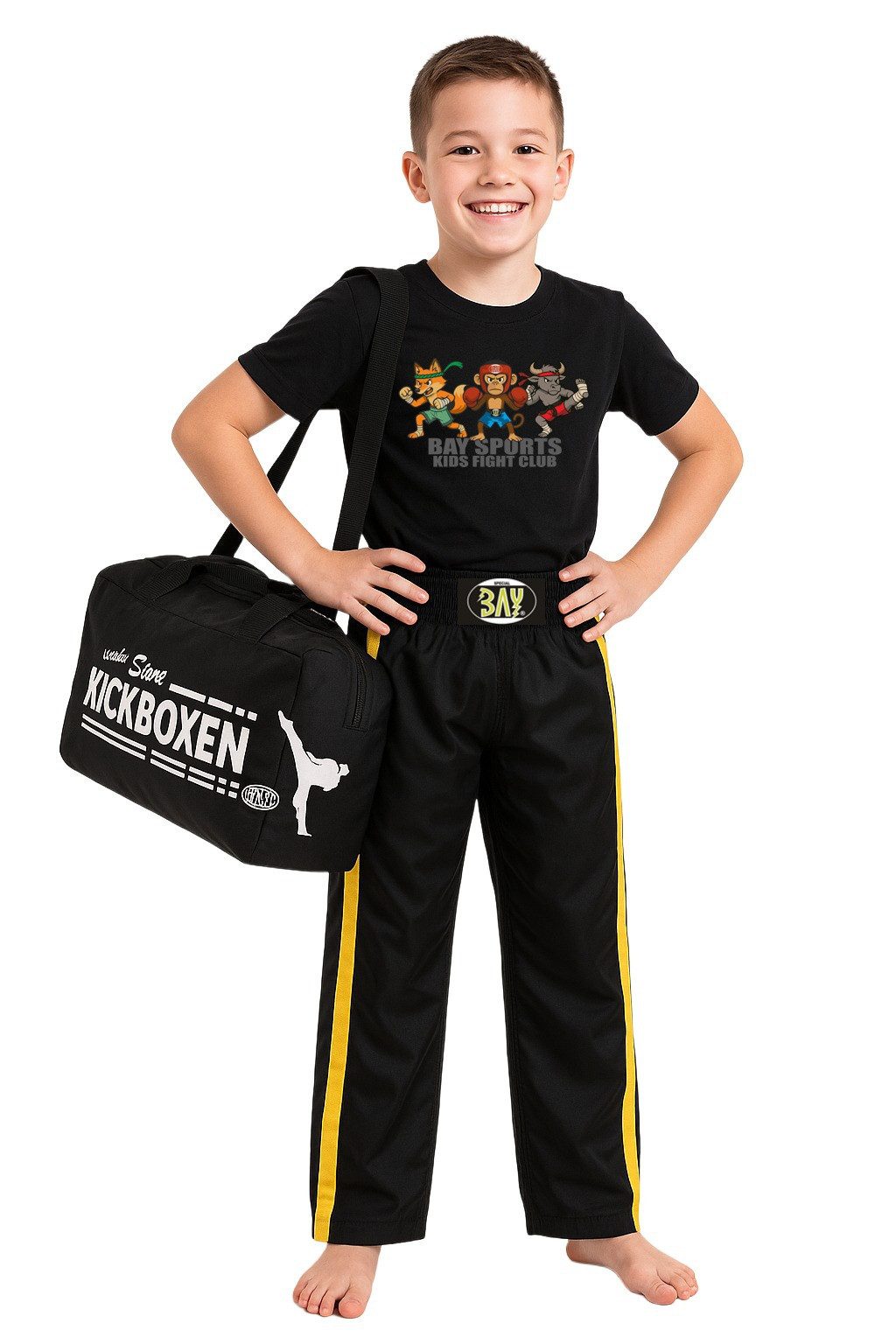 BAY-Sports Print-Shirt Wild Kids Club Fighter Kickboxen MMA Boxen Thaiboxen Muay Thai Karate (Stück) Kinder, Kids Affe, Bison und Fuchs – das tierisch starke Fighter