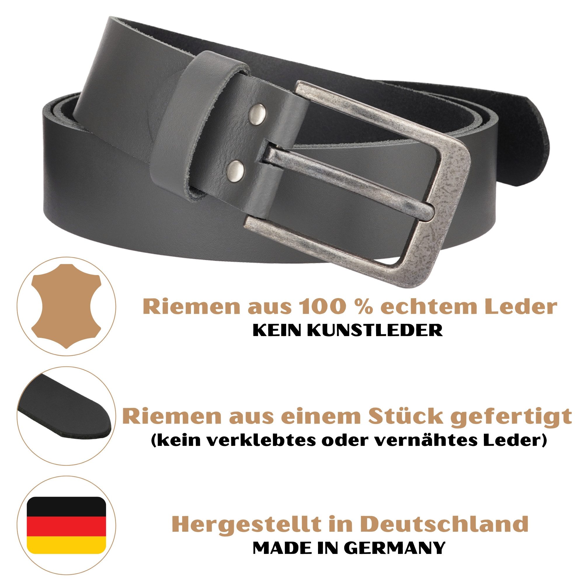 Manza Ledergürtel Gürtel Ledergürtel 4cm breit Echt Leder Jeansgürtel Unisex Kürzbar – Bild 2 von 5