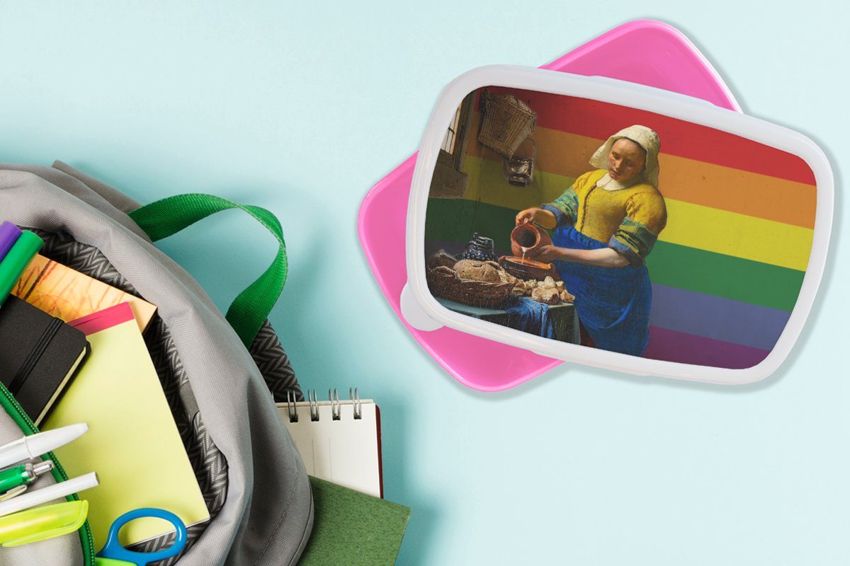 Snackbox, Brotbox Milchmädchen Kunststoff, für rosa Stolz, (2-tlg), Kunststoff - MuchoWow Brotdose Vermeer Erwachsene, Kinder, Lunchbox Mädchen, -
