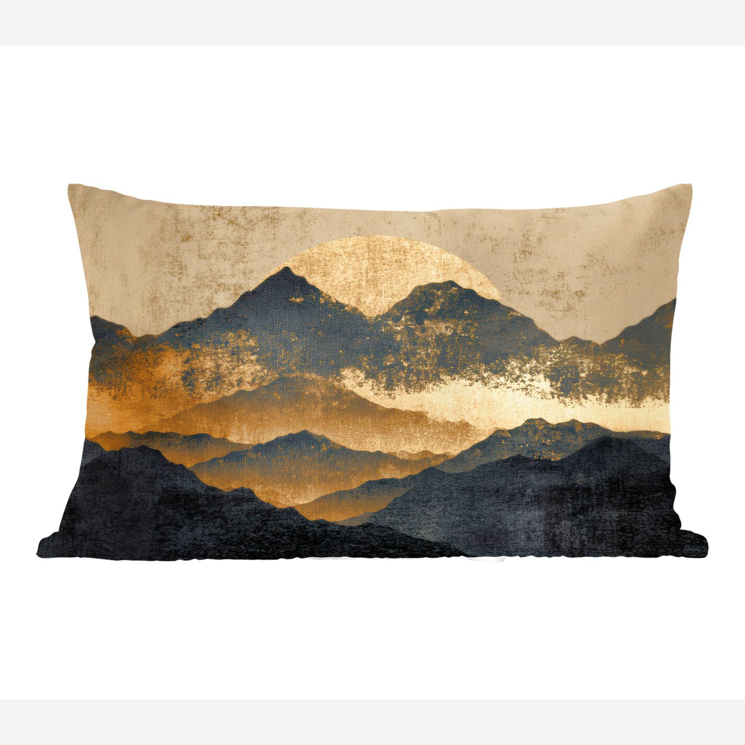 MuchoWow Dekokissen Goldene Berge bei Mondschein, Dekoration, Zierkissen, Kissen mit Füllung, 50x30 cm