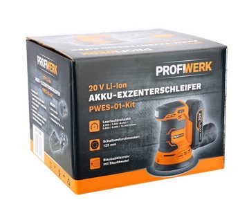 Profiwerk Akku-Exzenterschleifer PWES-01-Kit 20V, 125 mm, 2,0Ah Akku, Netzteil, max. 10000 U/min