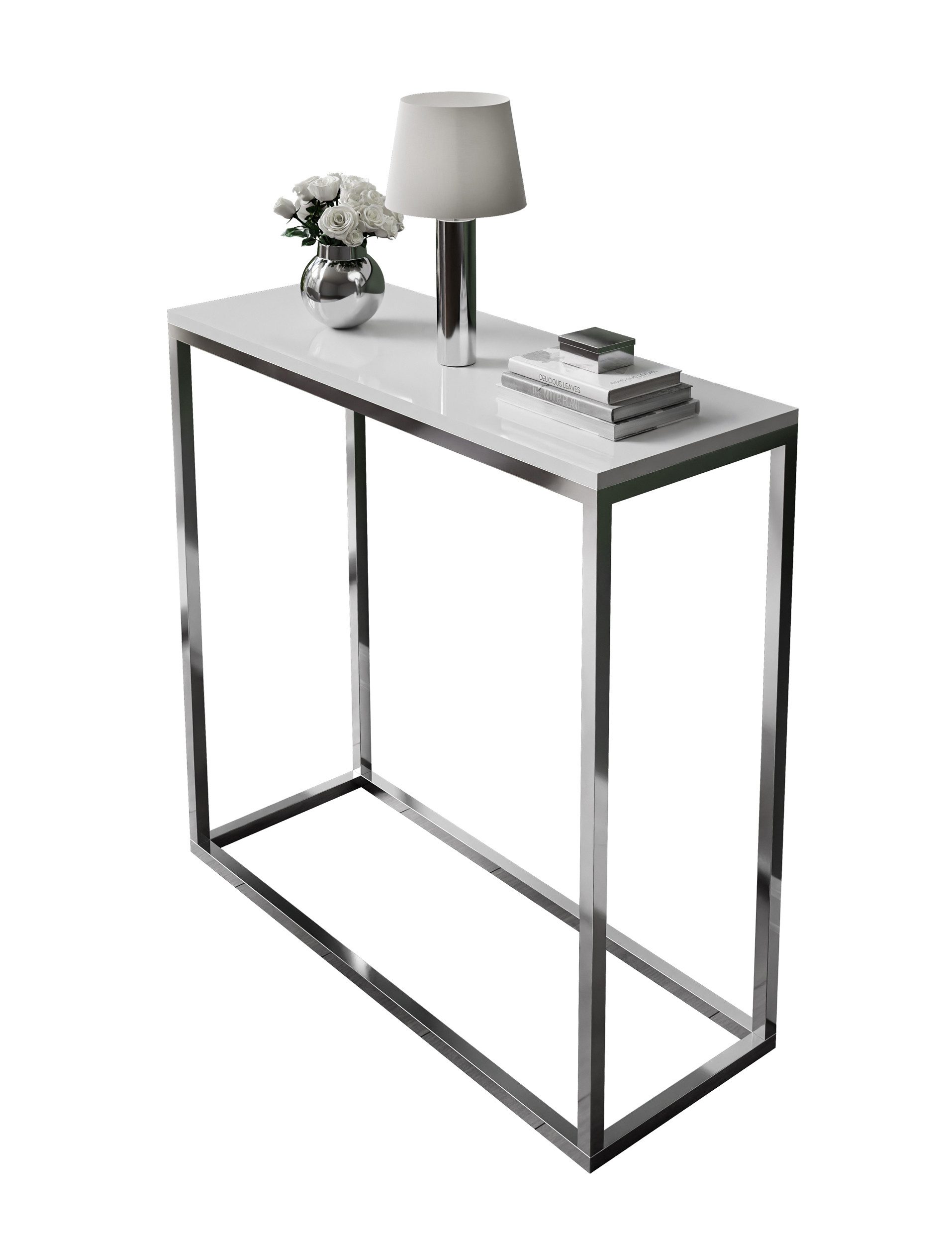 Lookway Konsolentisch MODERN HOCHGLANZ mit silberfarbenem, verchromtem Gestell (1x Konsole), Breite: 80/100 cm