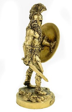 Kremers Schatzkiste Dekofigur Alabaster Deko Figur Kriegsgott Ares mit Schwert und Schild 25 cm gold