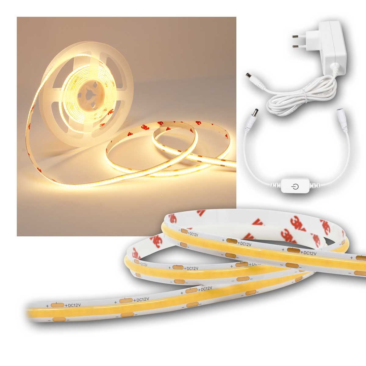 Kanlux LED-Streifen 3m COB LED Stripe Set mit Dimmer & Netzteil, warmw