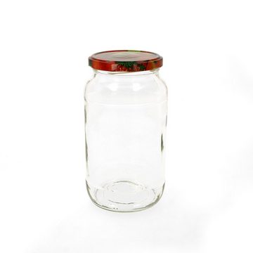 MamboCat Einmachglas 12er Set Rundglas 1062 ml To 82 Obst Dekor Deckel incl. Rezeptheft, Glas