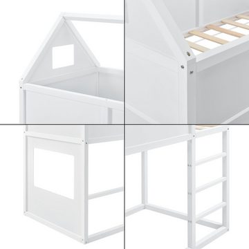 en.casa Hochbett »Quedlinburg« Kinderbett mit Leiter 90x200cm mit Lattenrost in weiß