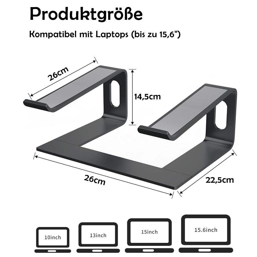 TUWENA Laptop-Ständer Laptop-Ständer für Schreibtisch, Aluminium-Erhöhung Ergonomischer, (Notebook-Halter, unterstützt 25.4-39.6 cm (10 bis 15.6 Zoll) Notebook)