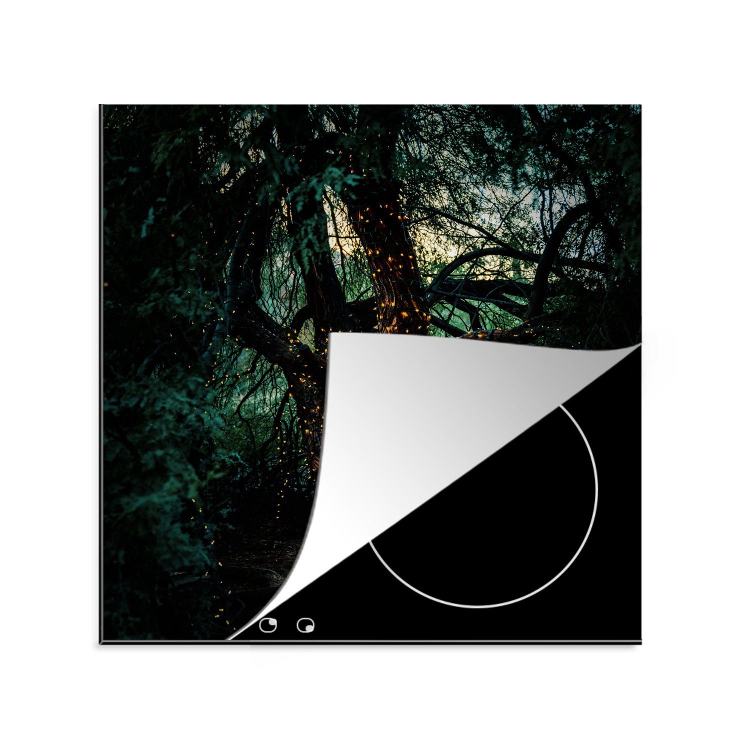Glühwürmchen Vinyl, - Arbeitsplatte (1 - MuchoWow Ceranfeldabdeckung, 78x78 tlg), Natur, Herdblende-/Abdeckplatte Baum für cm, küche
