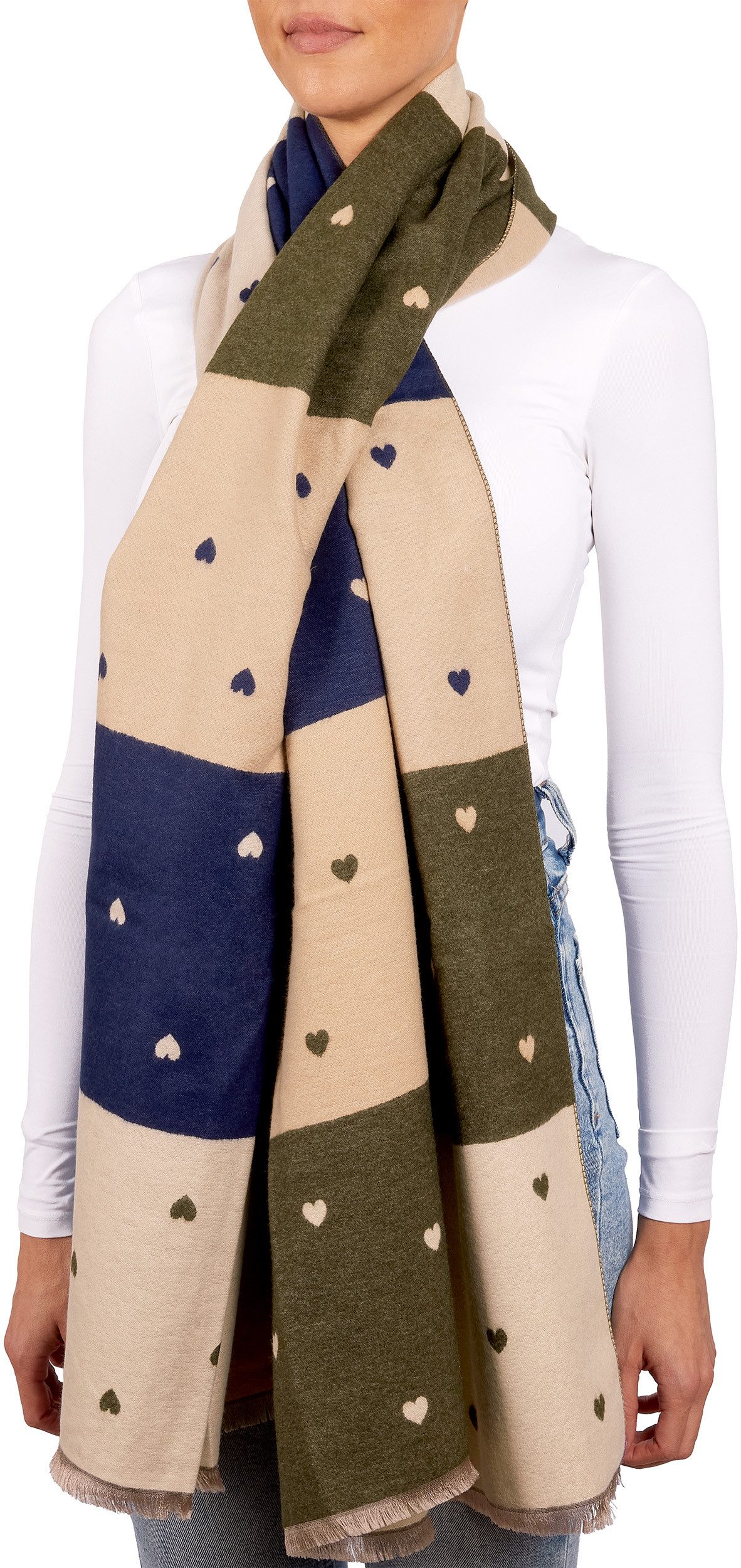 BRUBAKER Schal Cashmirillo Damen Schal mit Herz Muster - 70 x 200 cm, (Weiches Kaschmir-Gefühl, 1-St. für Herbst und Winter), Warm, Kuschelig und Oversized - Herbstschal Winterschal für Frauen