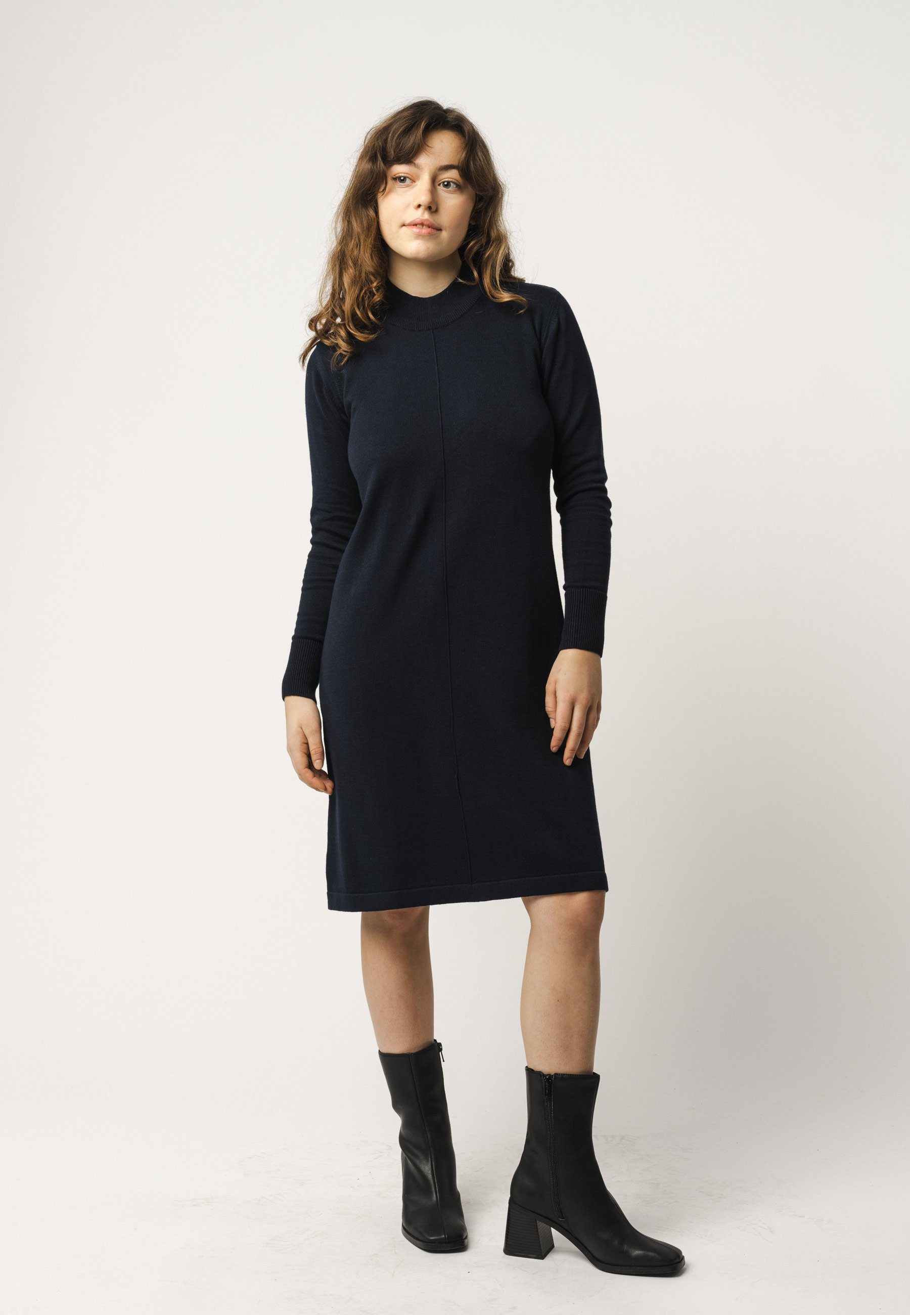 MELA Strickkleid Basic Feinstrick Kleid Style HARLEEN Fein gerippter Kragen günstig online kaufen