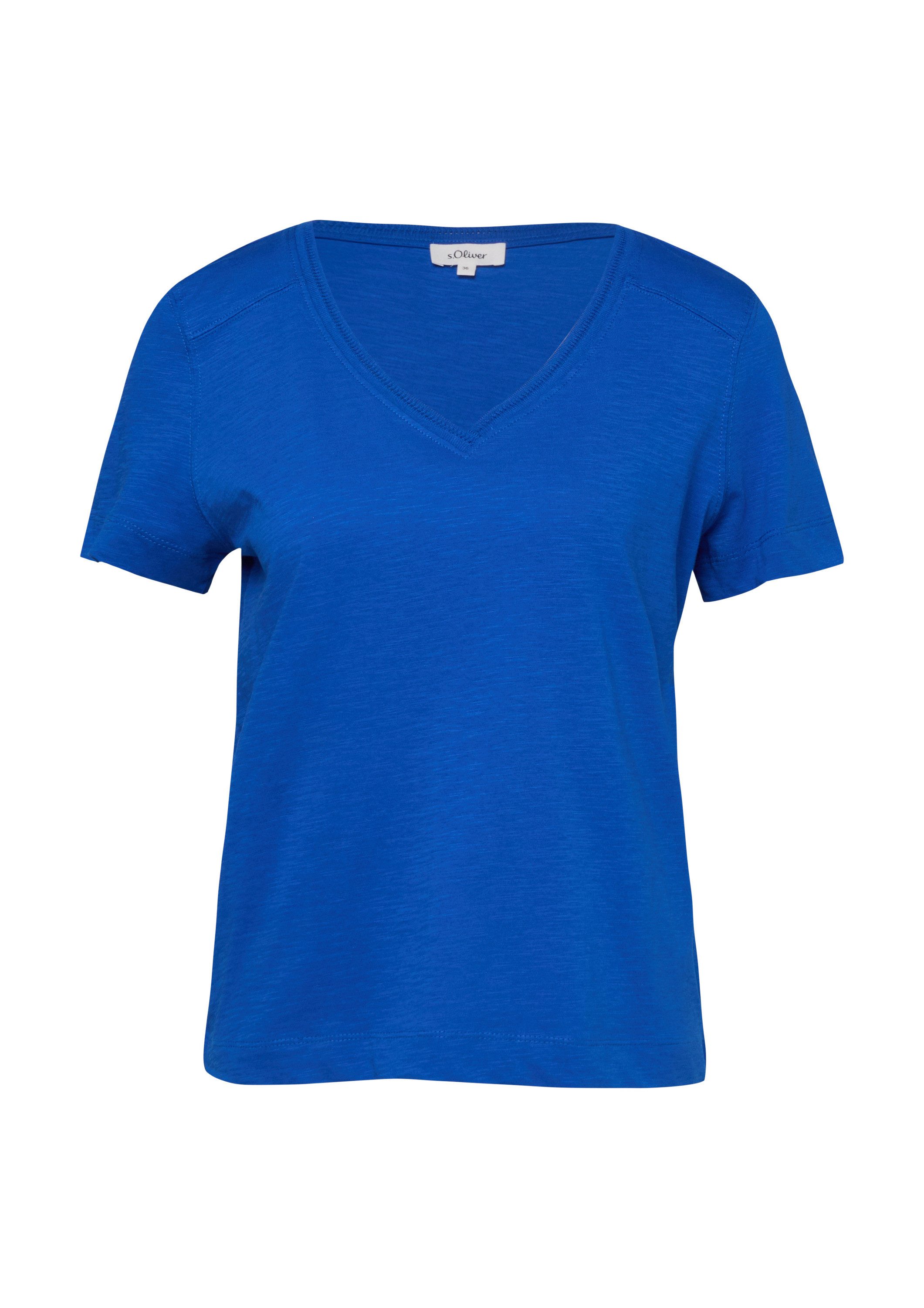 s.Oliver Kurzarmshirt T-Shirt Flammgarn-T-Shirt mit Ausschnitt-Detail günstig online kaufen