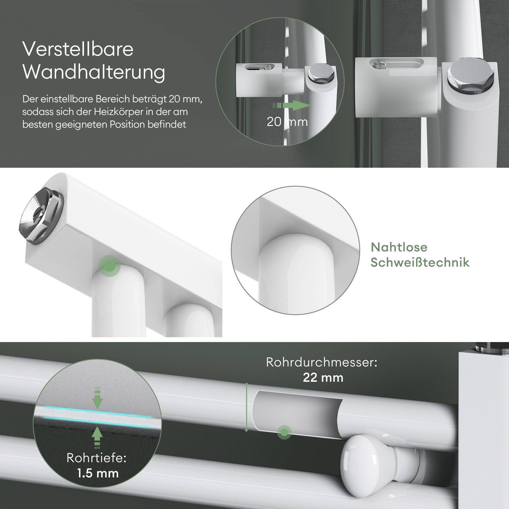 Mai & Mai Elektrischer Badheizkörper Elektroheizung Handtuchheizkörper Seitenanschluss RHE – Bild 3 von 5