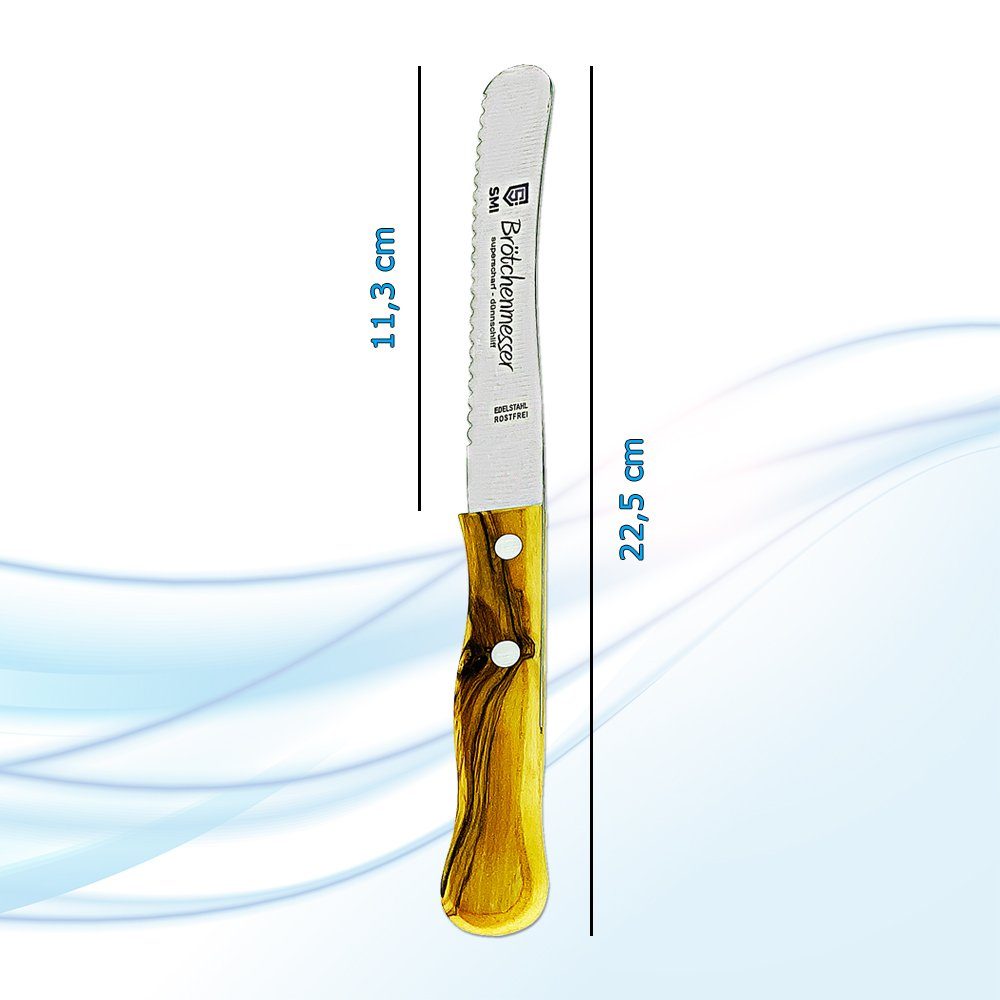 SMI Buttermesser 2tlg 22,5 cm Buttermesser Wellenschliff Frühstücksmesser Olivenholz nicht spülmaschinenfest