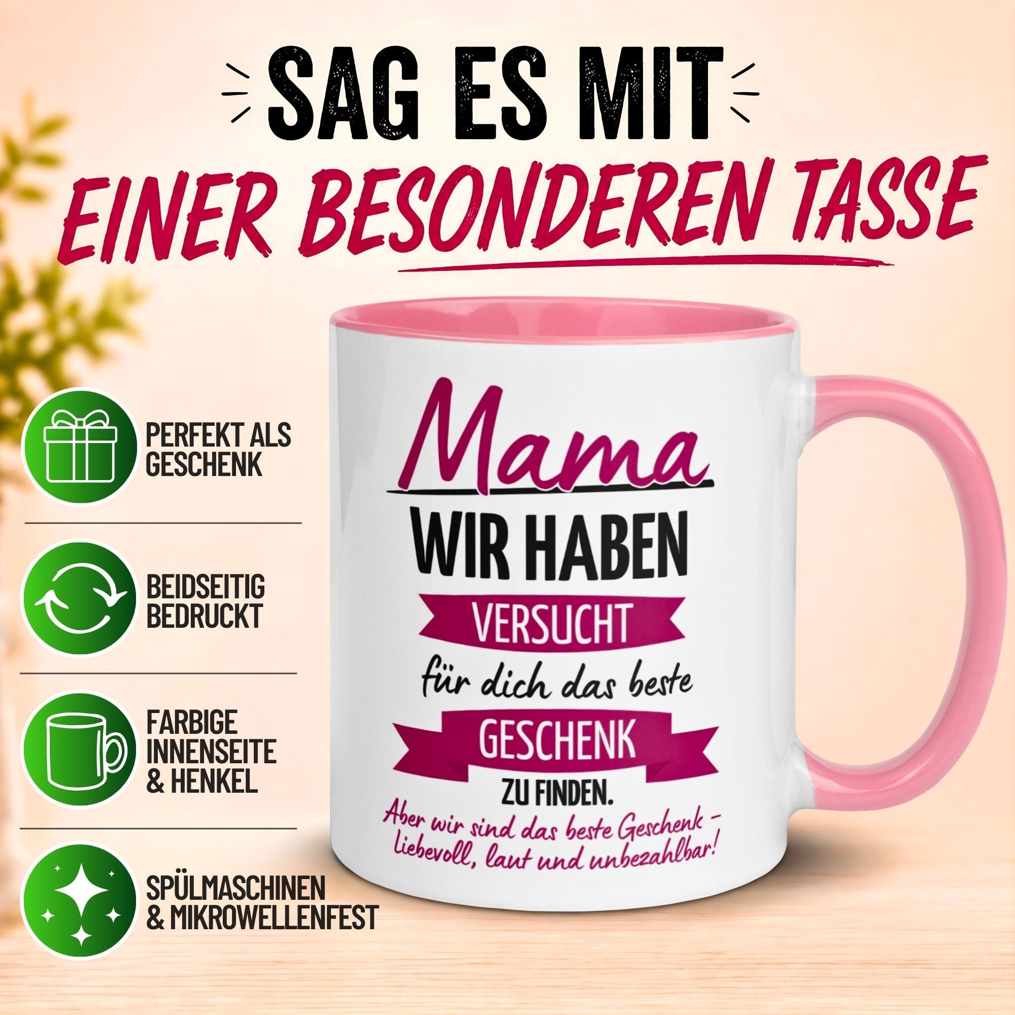 Momentals Tasse Mama – „Versucht das beste Geschenk zu finden“ – Beste Mama Geschenk, Gratis Versand · Links-&Rechtshänder · Spülmaschinenfest