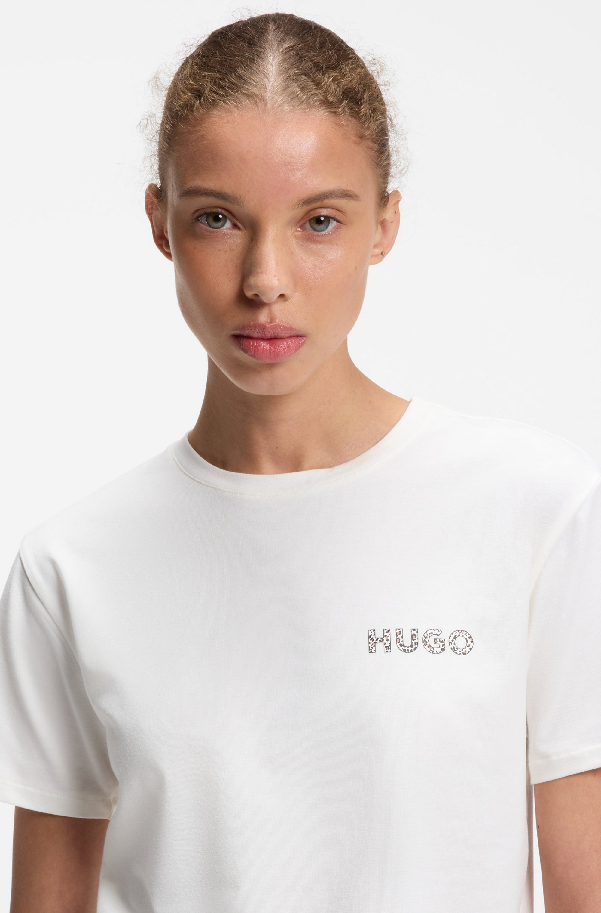 HUGO Pyjamaoberteil aus Stretch-Jersey mit Logo-Artwork, Rundhals, regular fit