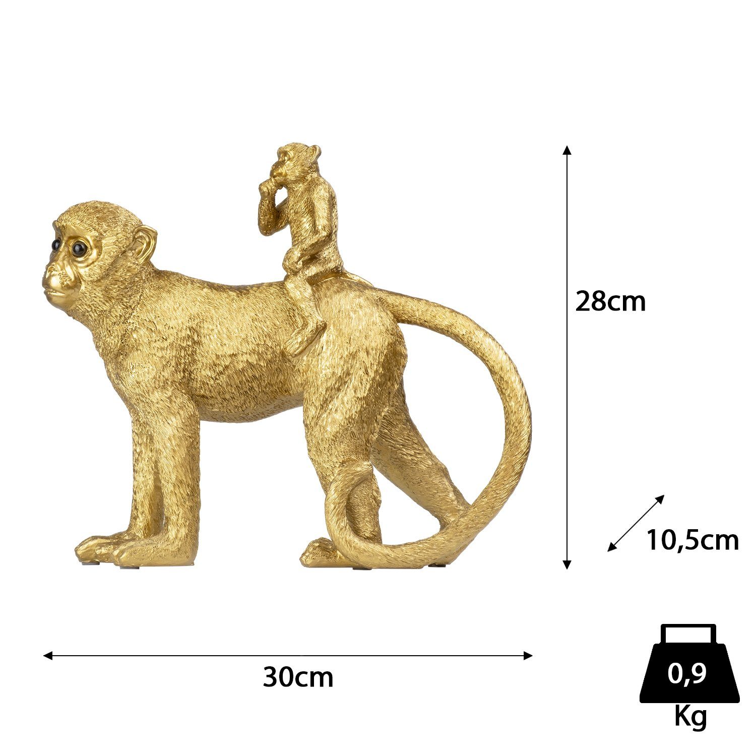 Affenbaby dem Rücken Mutter Figuren Polyresin Dekofigur aus sitz Dekoration gold, auf Dekofigur aus der Deko-Figur Polyresin Dekoelement Moritz