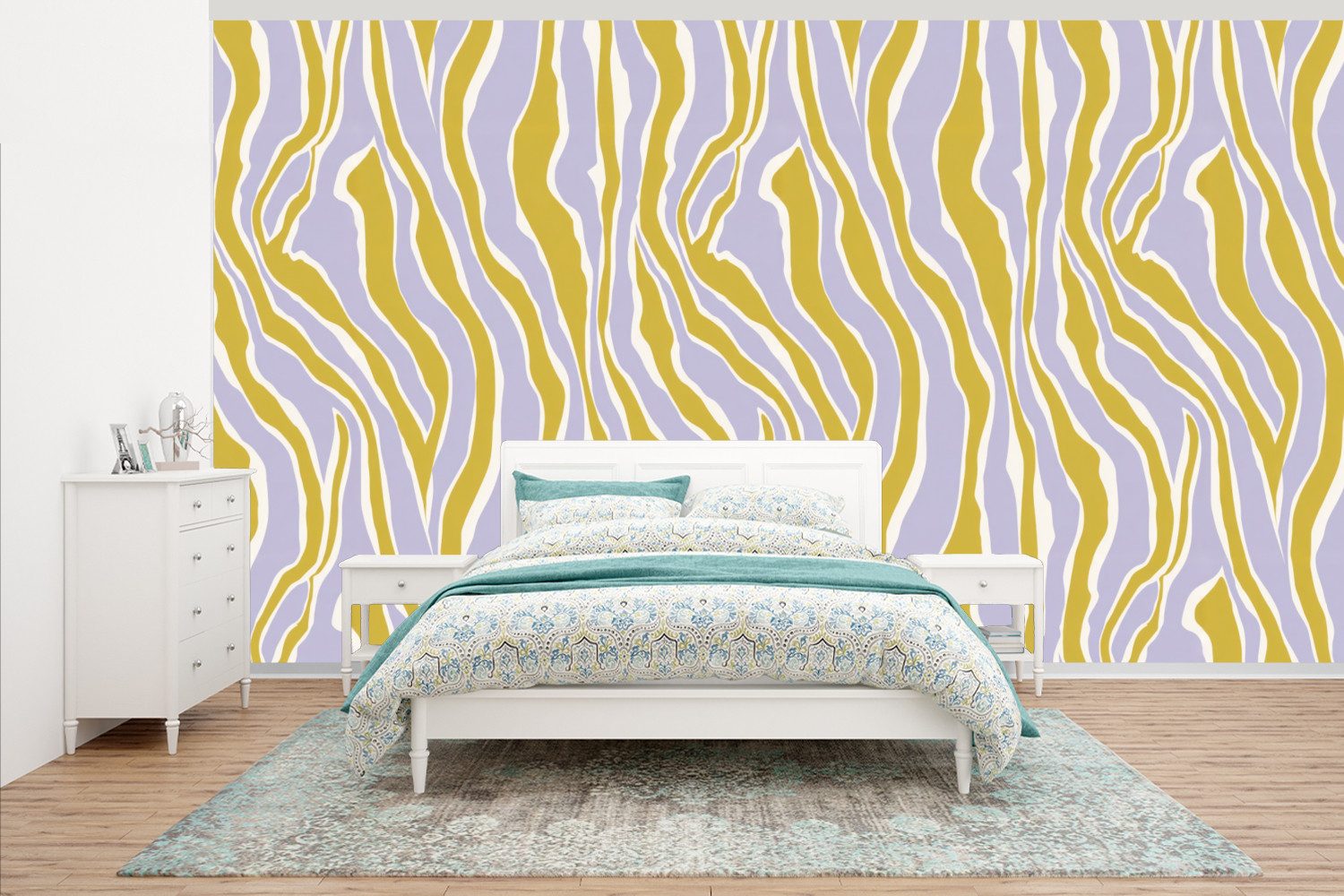 MuchoWow Fototapete Zebra - Modern - Mehrfarbig, Matt, bedruckt, Vliestapete für Wohnzimmer Schlafzimmer Küche, Fototapete, 395x220 cm