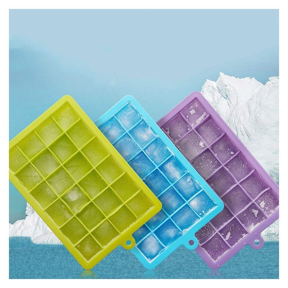 3 mit Deckel, Eisschale, (3-tlg) TUABUR 24-Fächer, Silikon Eiswürfelform Eisschale