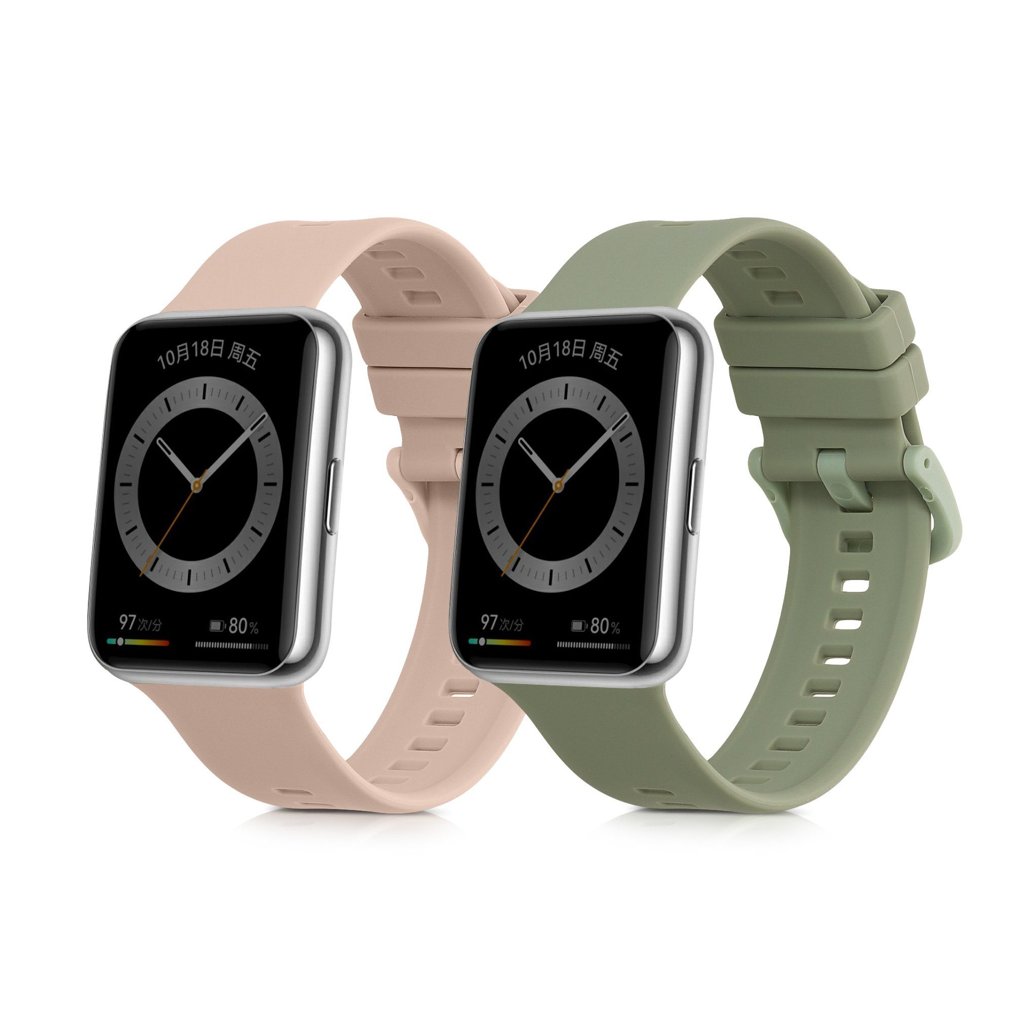 kwmobile 2x Uhrenarmband für Huawei Watch Fit 2 Armband Smartwatch, 2-tlg., Fitnesstracker Band Set aus TPU Silikon - Ersatzarmband Smartwatch