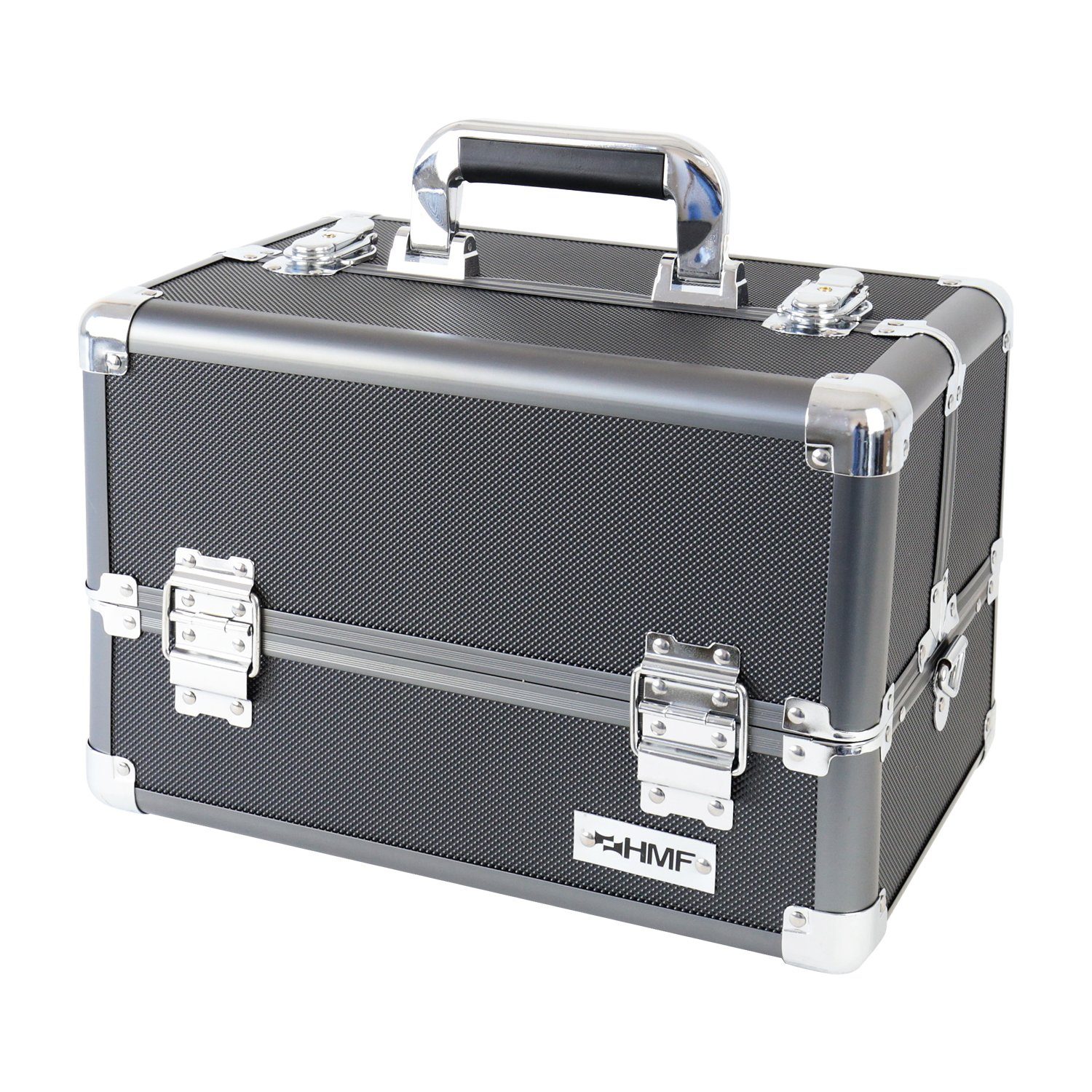 HMF Kosmetikkoffer multifunktionaler Utensilien Koffer, Schminkkoffer, verstellbare Trennwände, 33 x 22,5 x 24 cm, schwarz