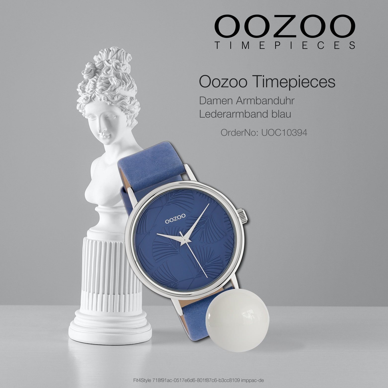 OOZOO Armbanduhr Fashion Lederarmband (ca. 42mm), Timepieces, Oozoo Quarzuhr OOZOO groß rund, Damen blau, Damenuhr