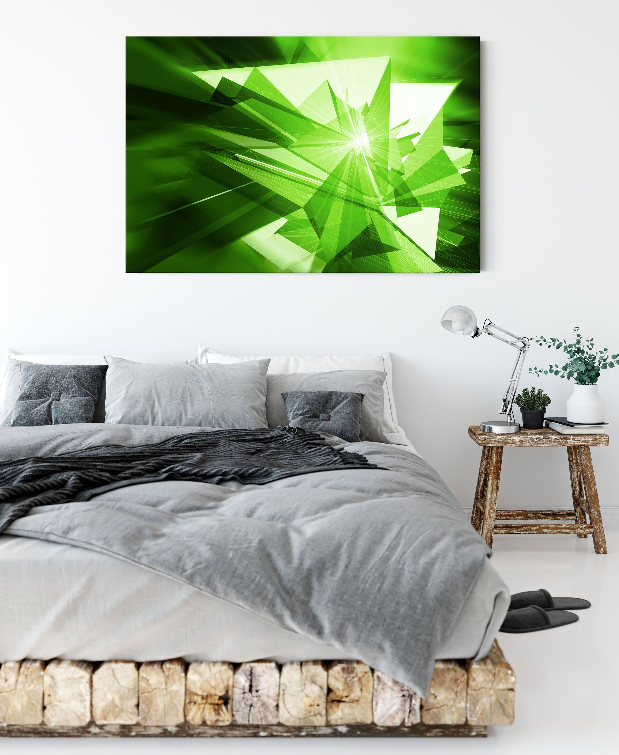 (1 Abstrakt Pixxprint Eis, St), Leinwandbild Eis grünes grünes fertig Abstrakt inkl. bespannt, Leinwandbild Zackenaufhänger