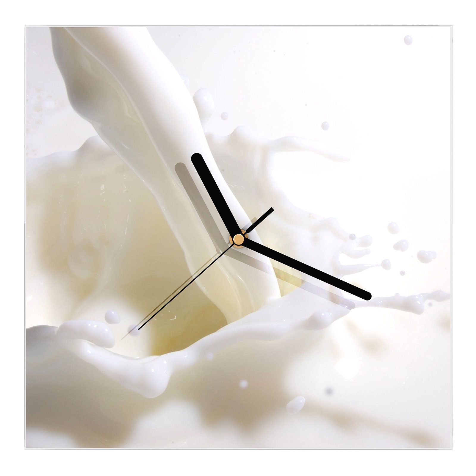 Viel Spaß mit Ihrem Einkauf! Primedeco Wanduhr Glasuhr Wanduhr Wandkunst 30 Milch cm Splash Größe mit x Motiv 30